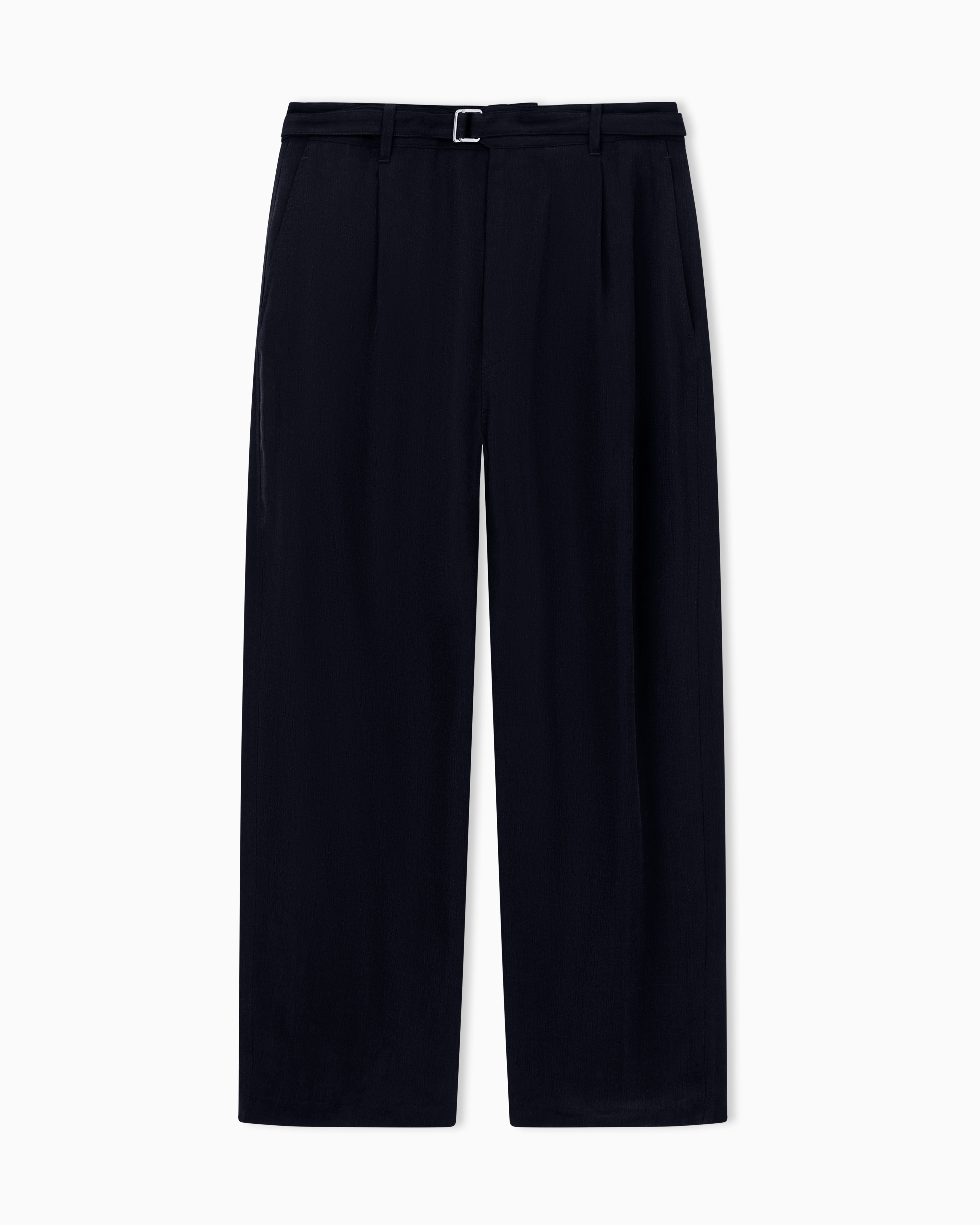 Giorgio Armani Black Cupro Basketweave Single-Pleat Trousers