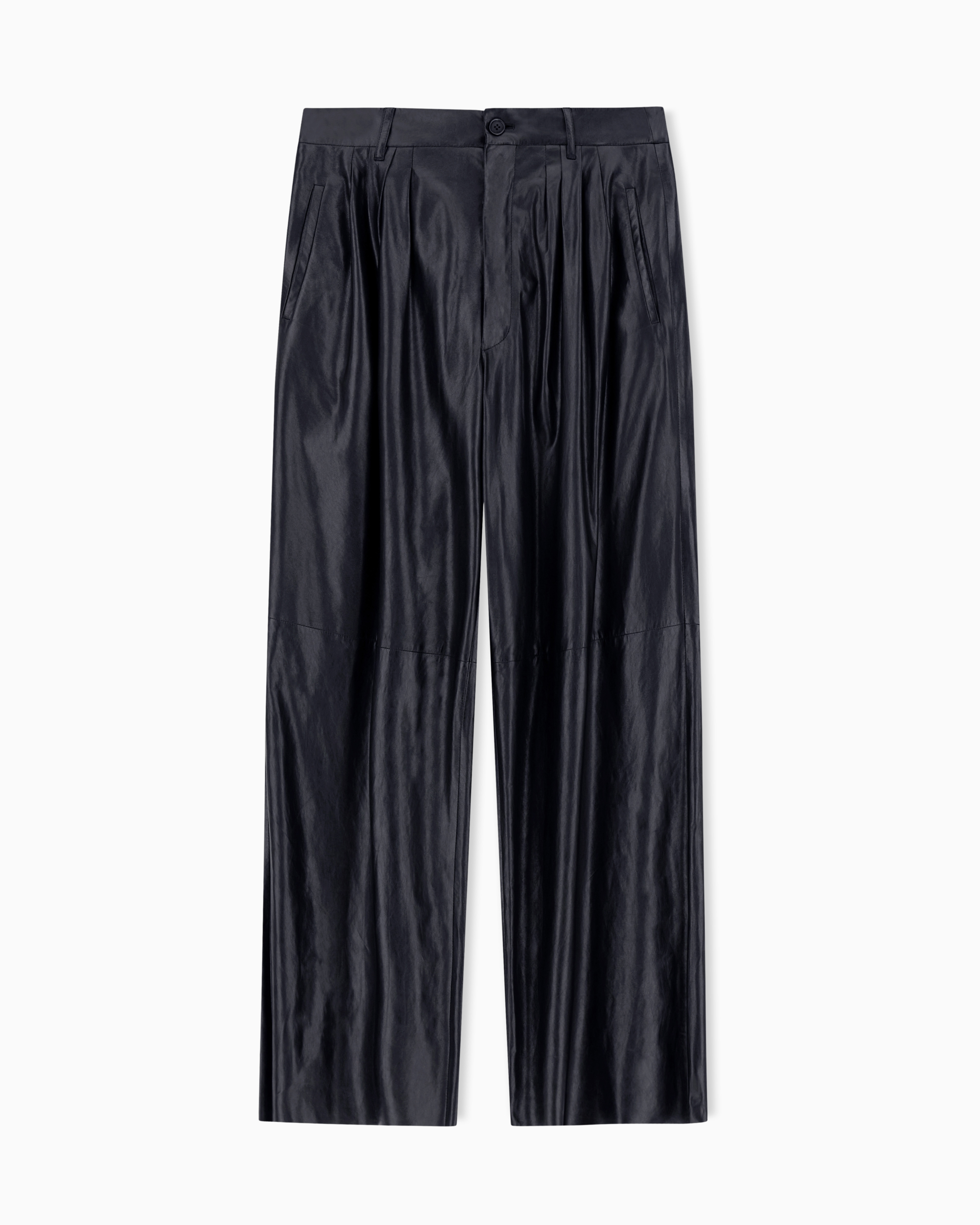 Giorgio Armani Black Nappa Lambskin Pleated Trousers
