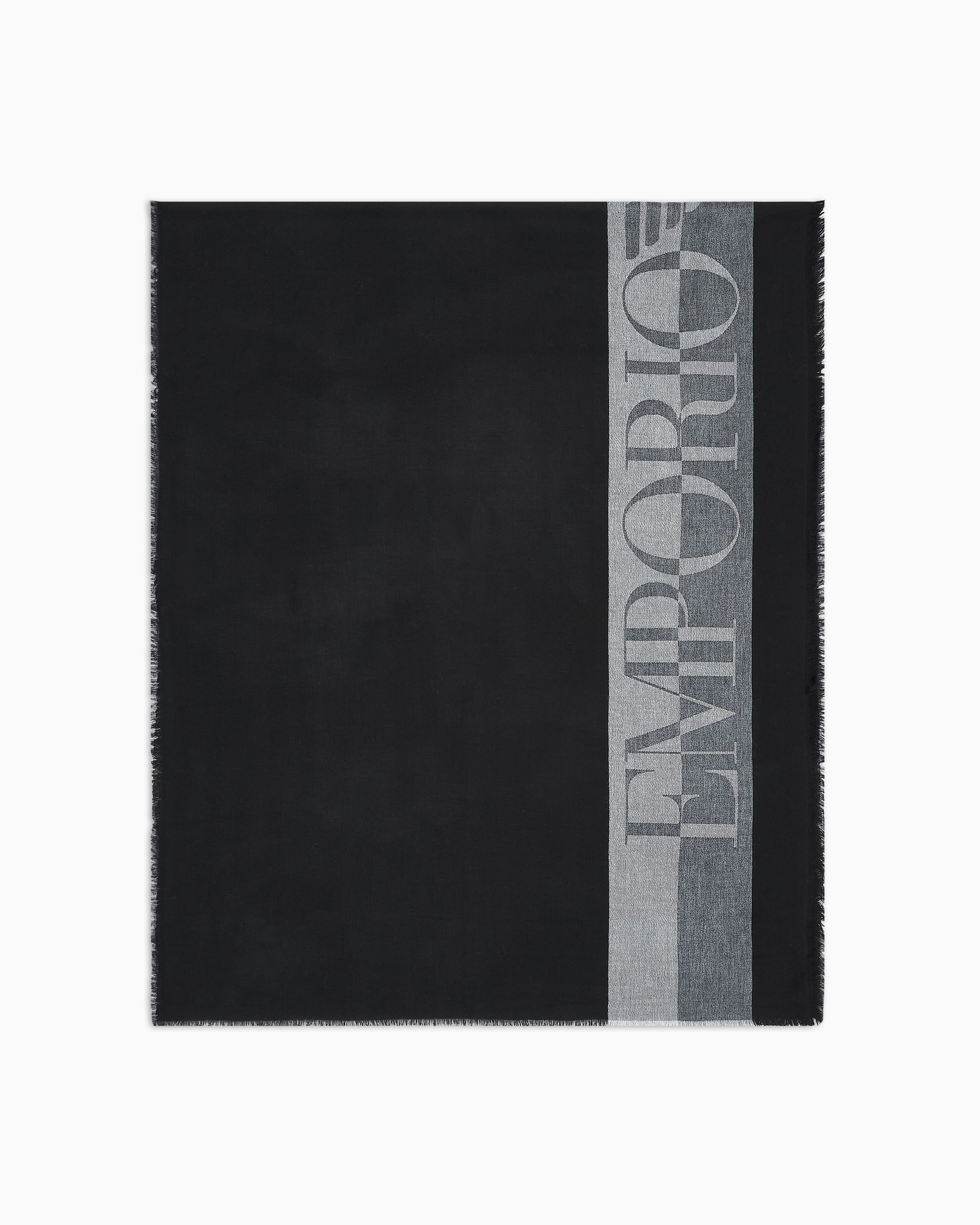 Emporio Armani Black Striped Scarf With Oversized Logo