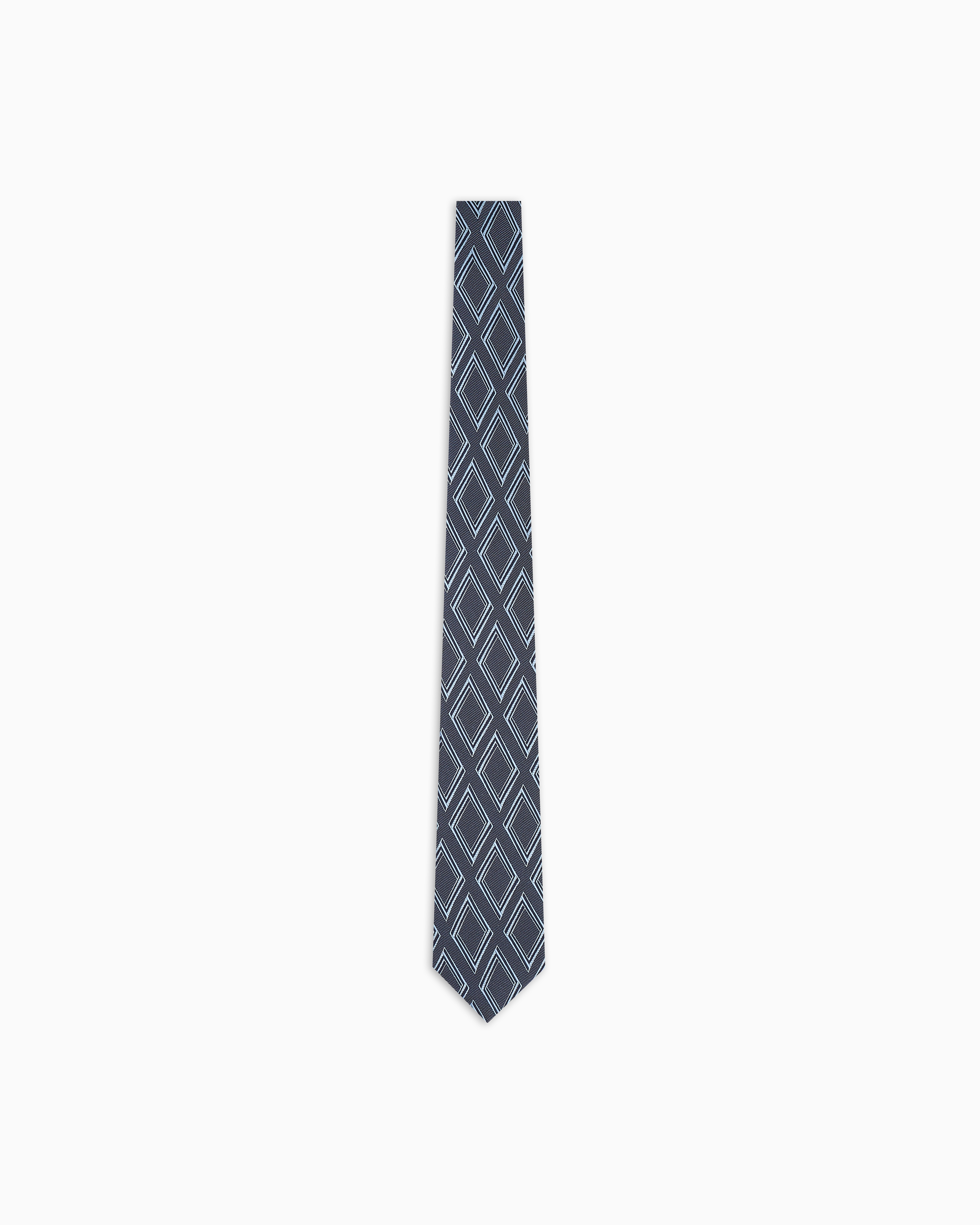 Emporio Armani - Pure silk tie with oversized jacquard diamonds, Man, Navy_blue, Size: TU