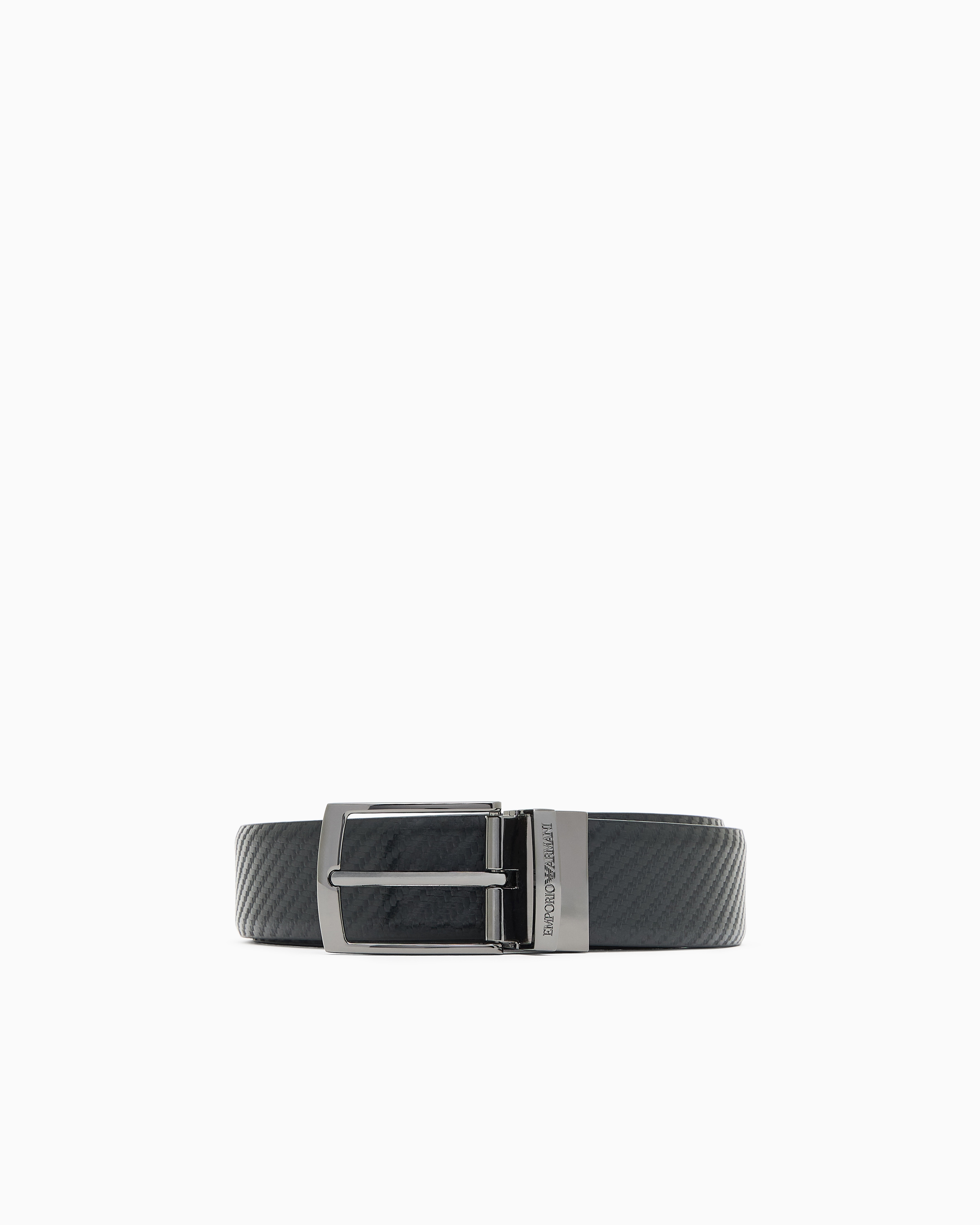Emporio Armani Black Reversible Leather Belt With Embossed Motif