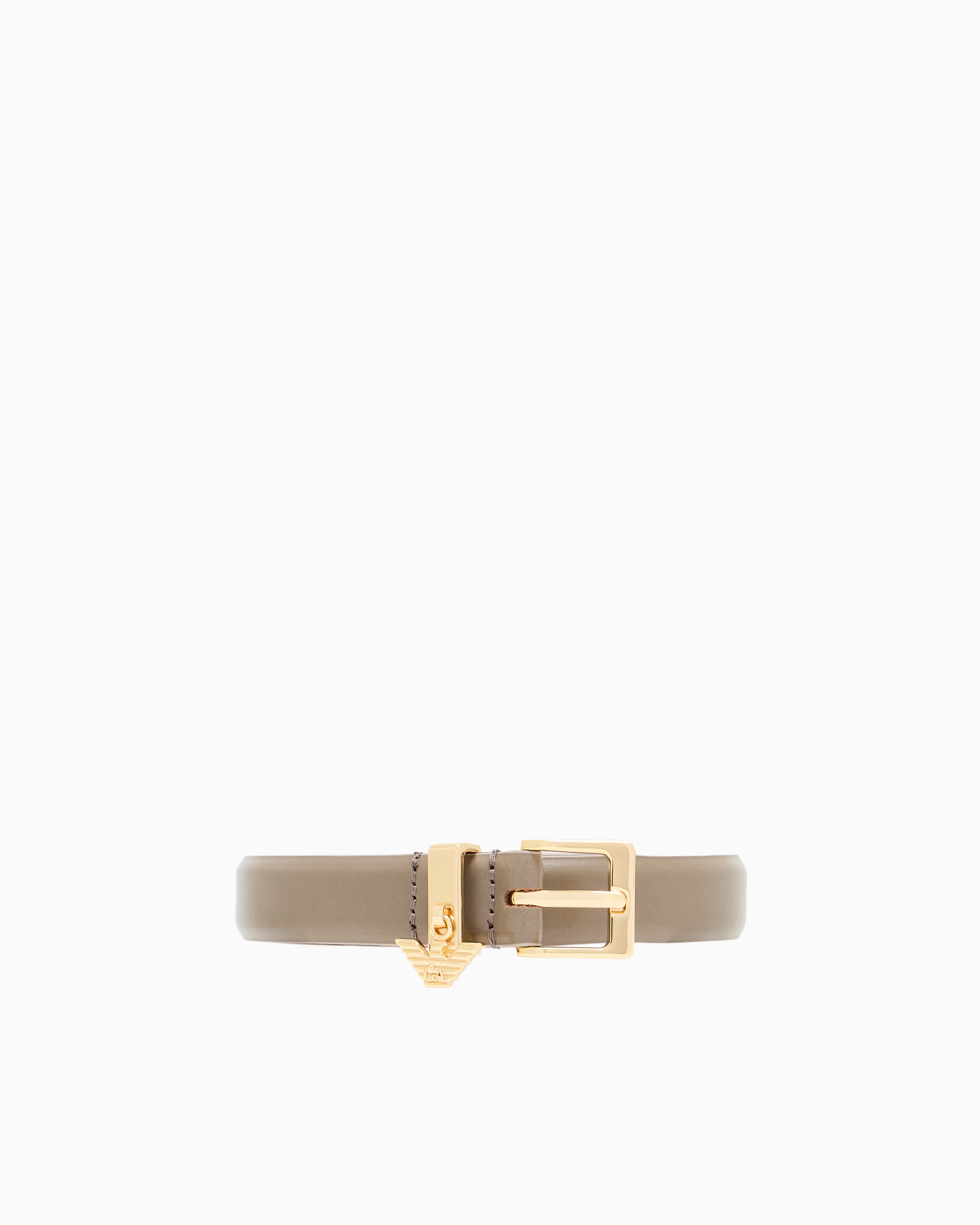 Emporio Armani Beige Smooth Leather Belt With Eagle Logo Charm
