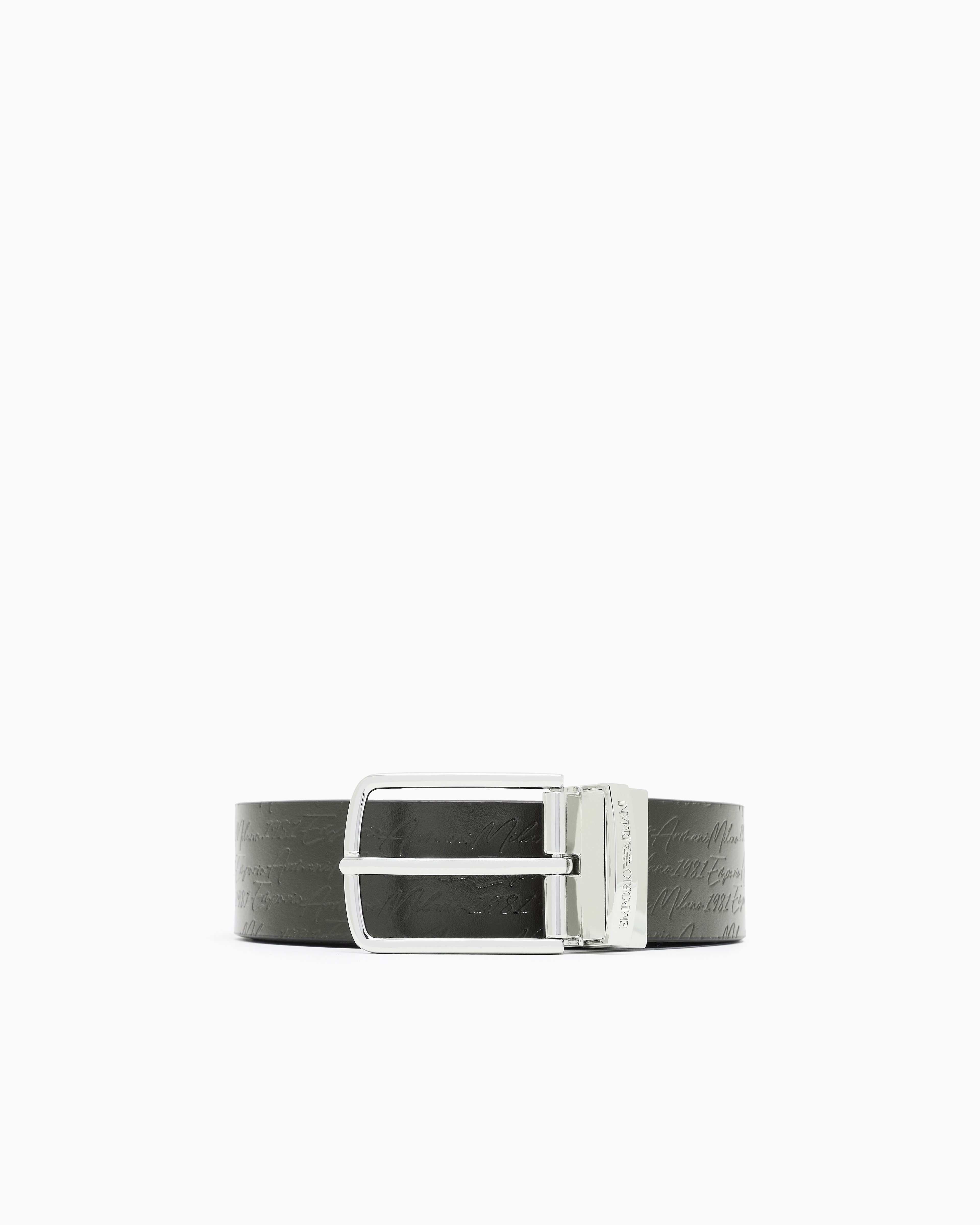 Emporio Armani Men's Black Leather Reversible Belt With Signature Logo