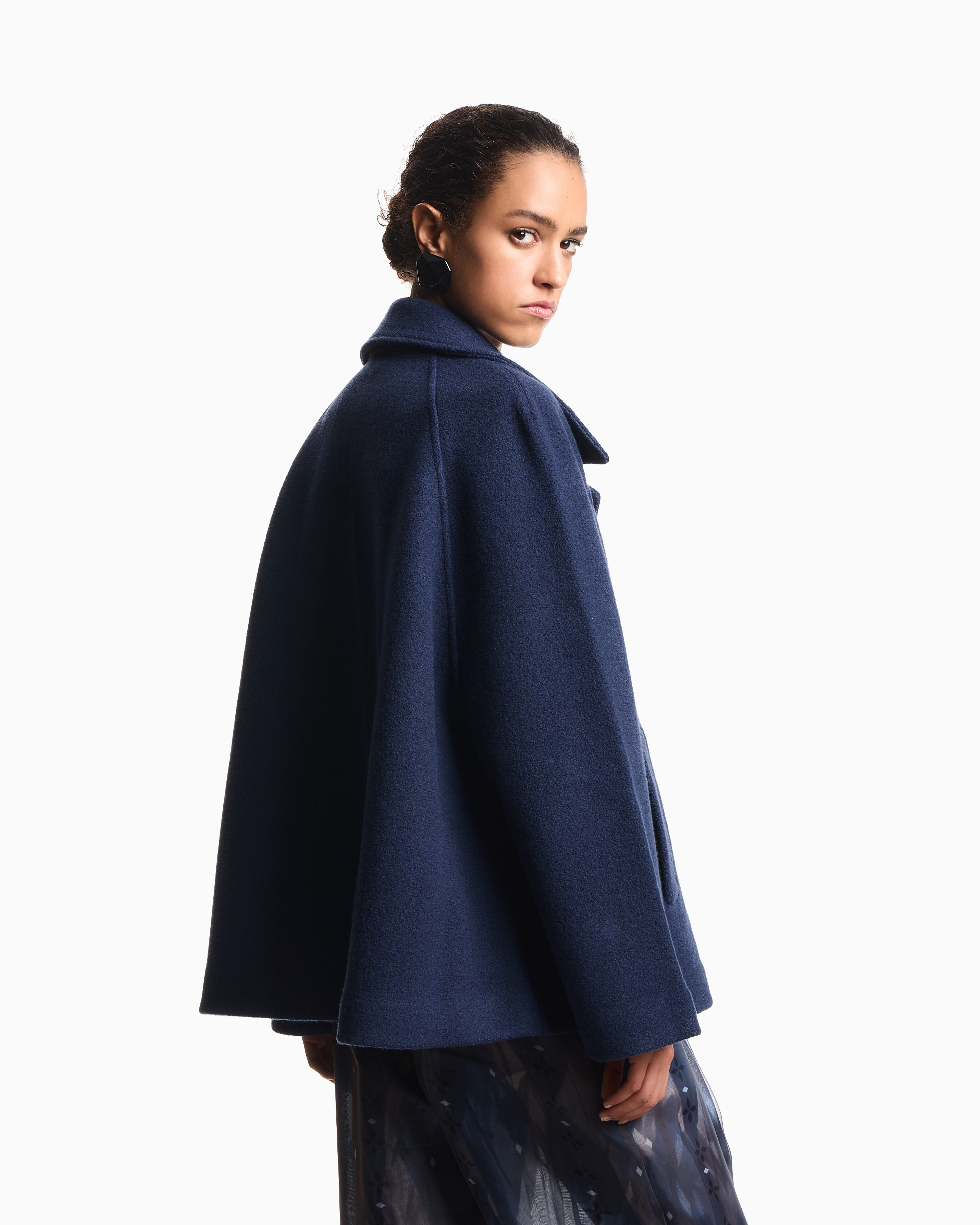 Emporio Armani - Boiled wool double-breasted pea coat, Woman, Blue, Size: