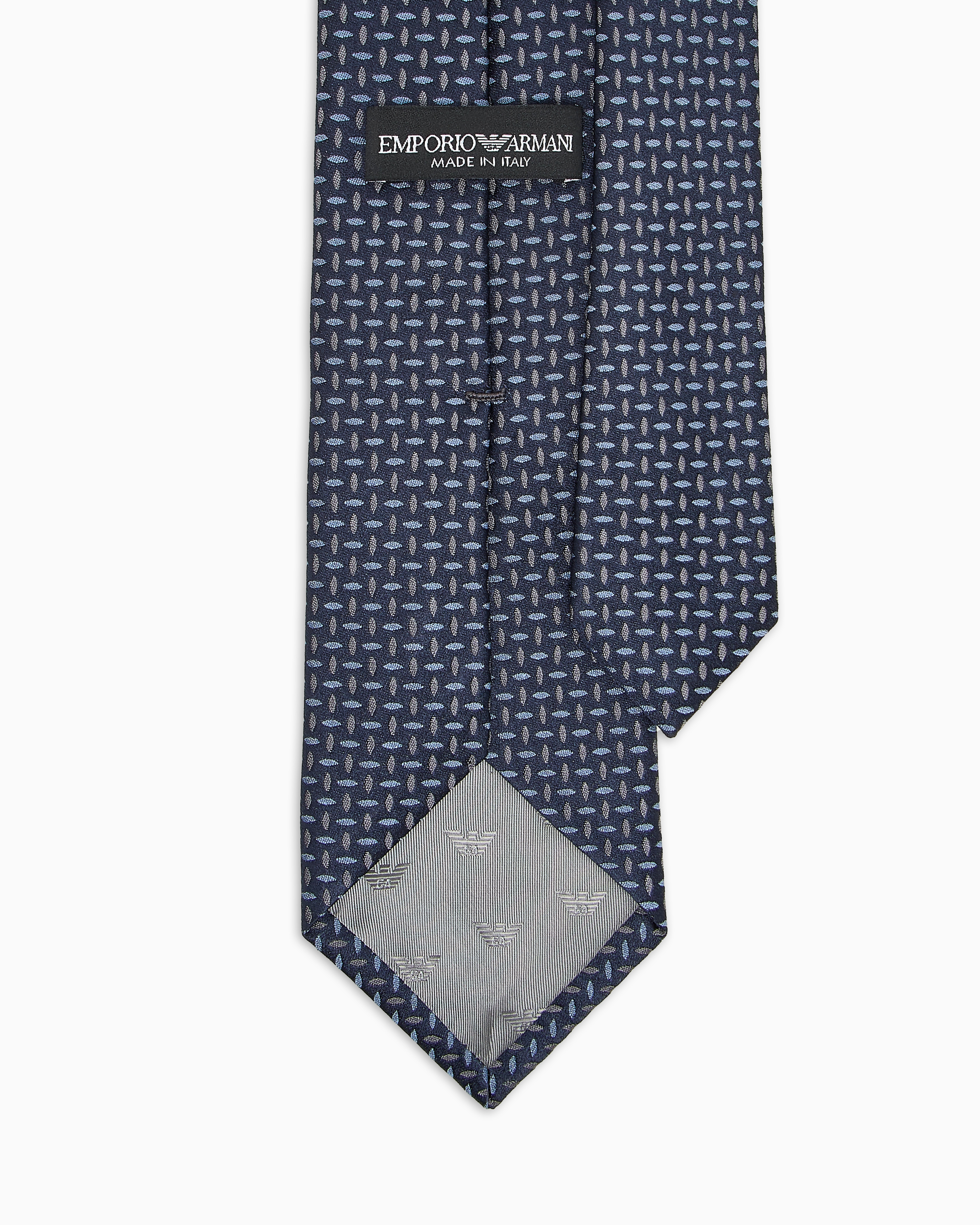 Emporio Armani - Pure silk tie with jacquard micro-pattern, Man, Navy Blue, Size: TU