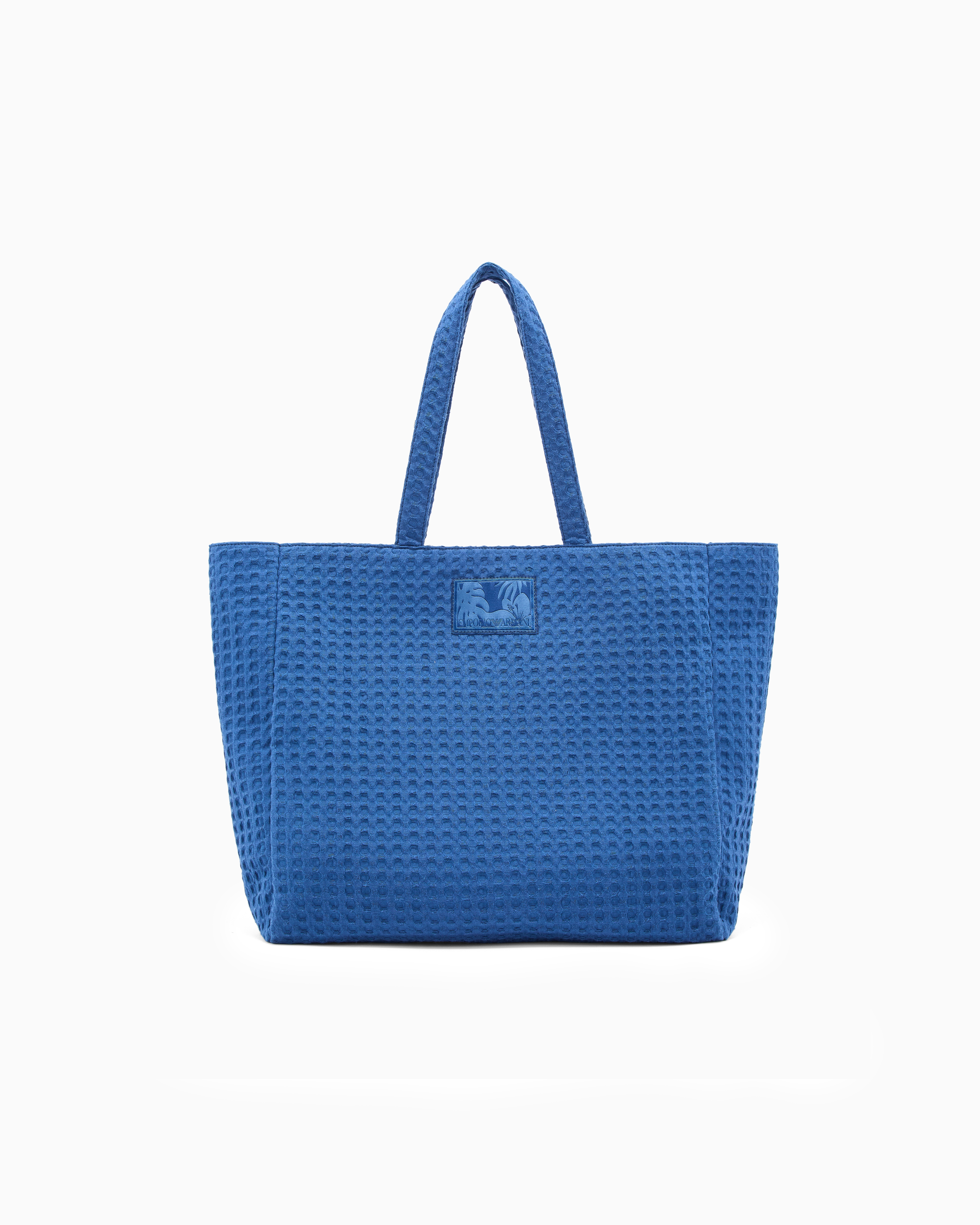 Emporio Armani Unisex Blue Waffle Fabric Beachwear Shopper Bag