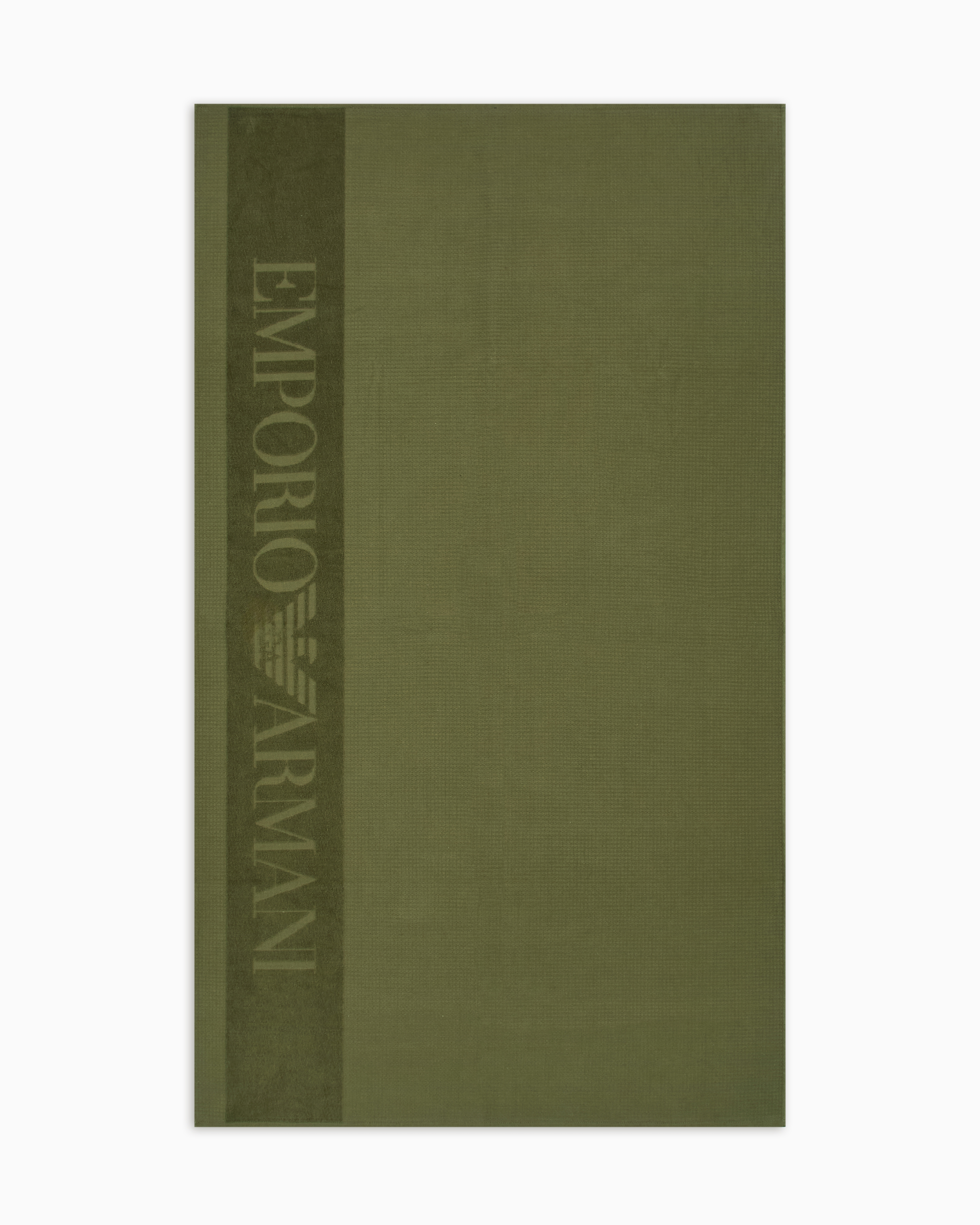 Emporio Armani Unisex Green Waffle-Weave Beach Towel With Jacquard Logo