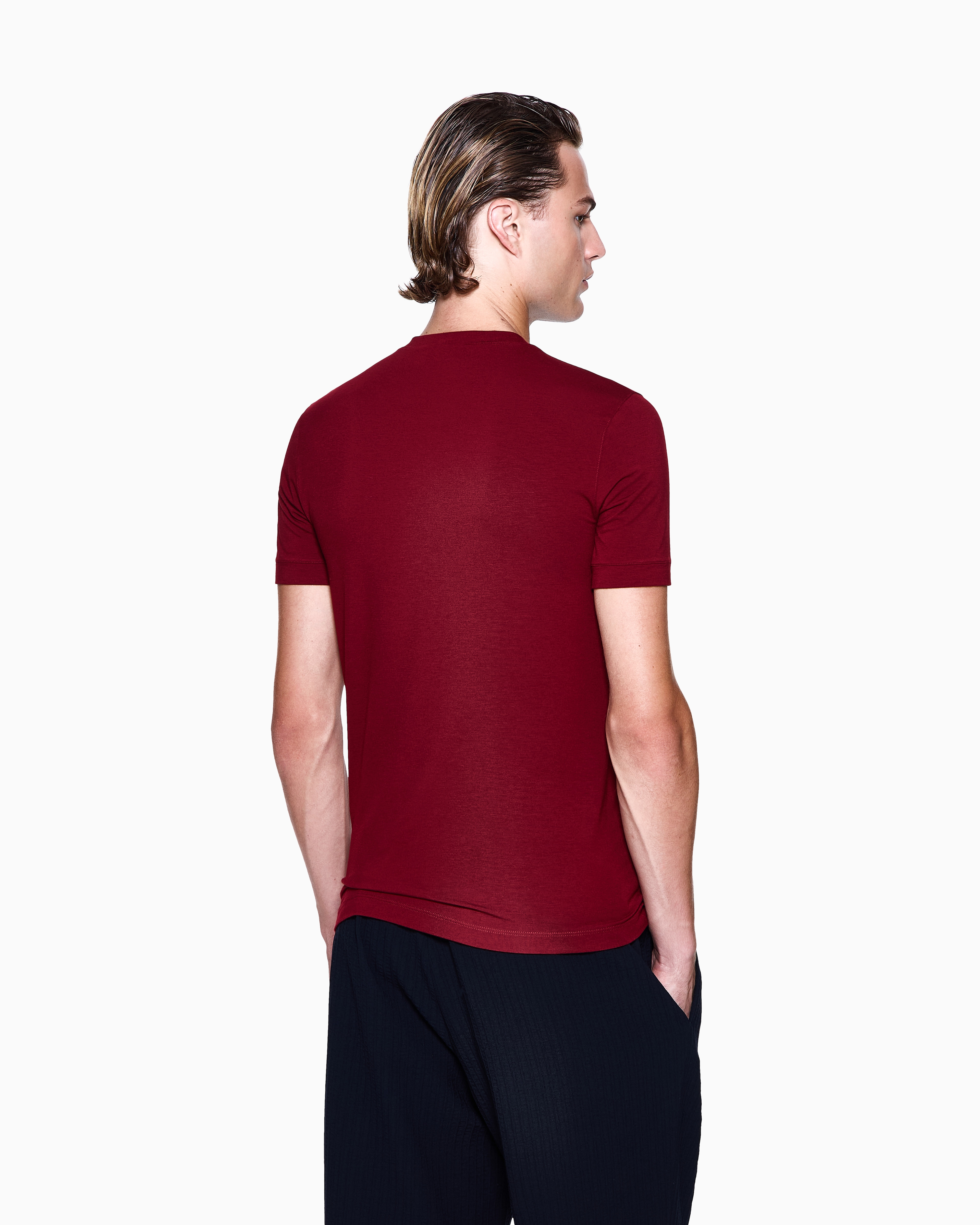 Crew-neck short-sleeved T-shirt in stretch viscose jersey