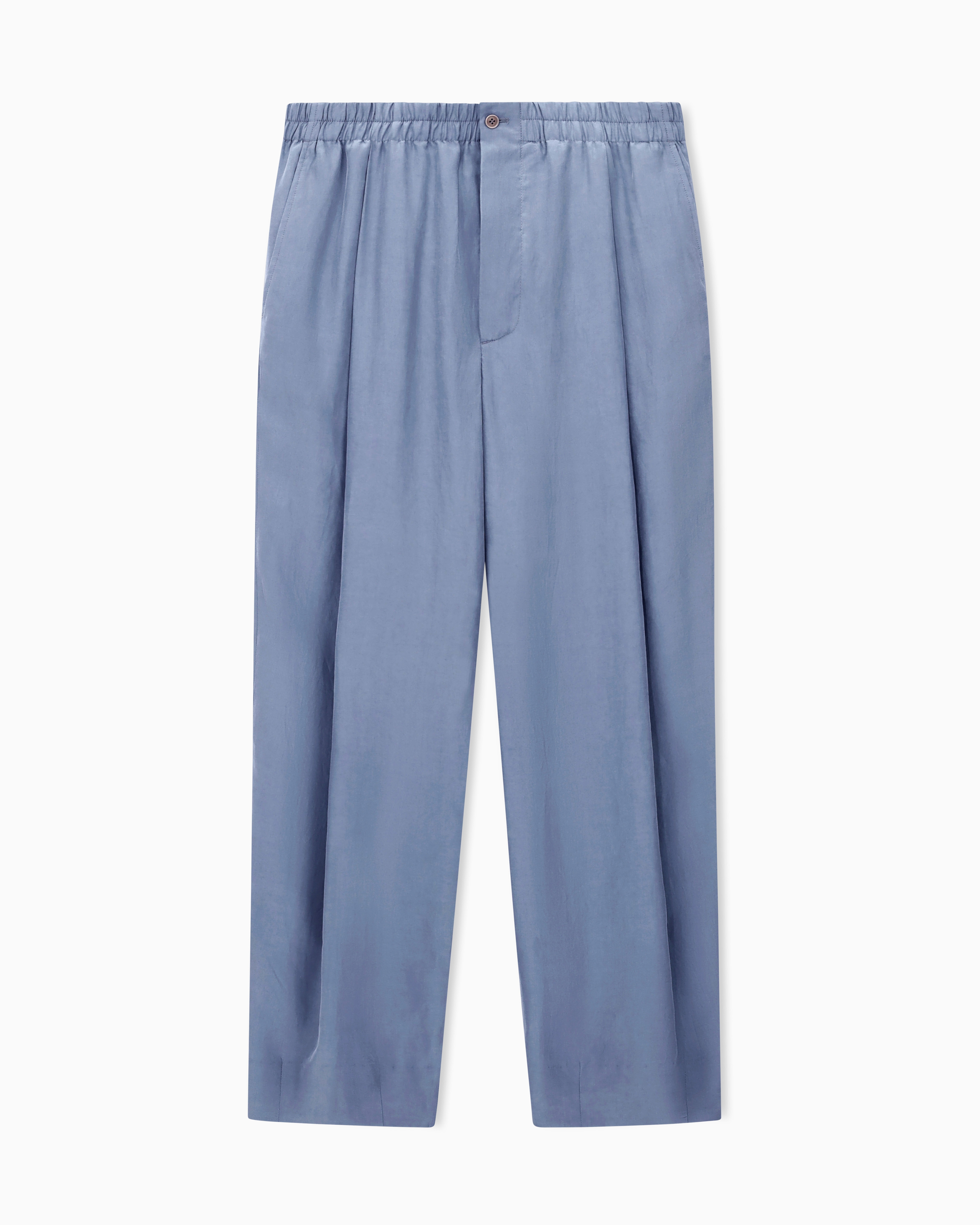 Giorgio Armani Light Blue Washed, Silk-Blend, Single-Pleat Trousers