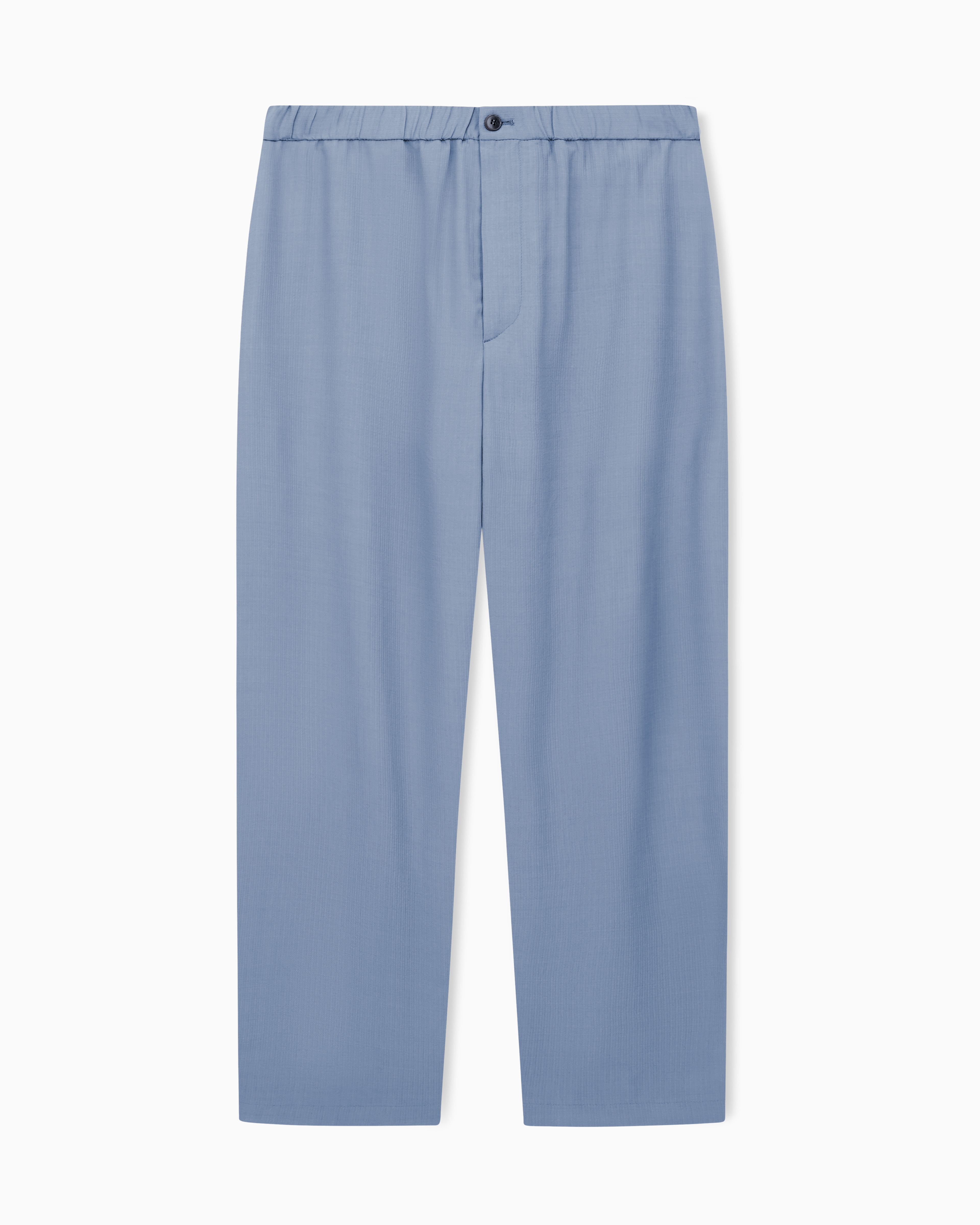 Giorgio Armani Light Blue Viscose-Canneté Flat-Front Trousers