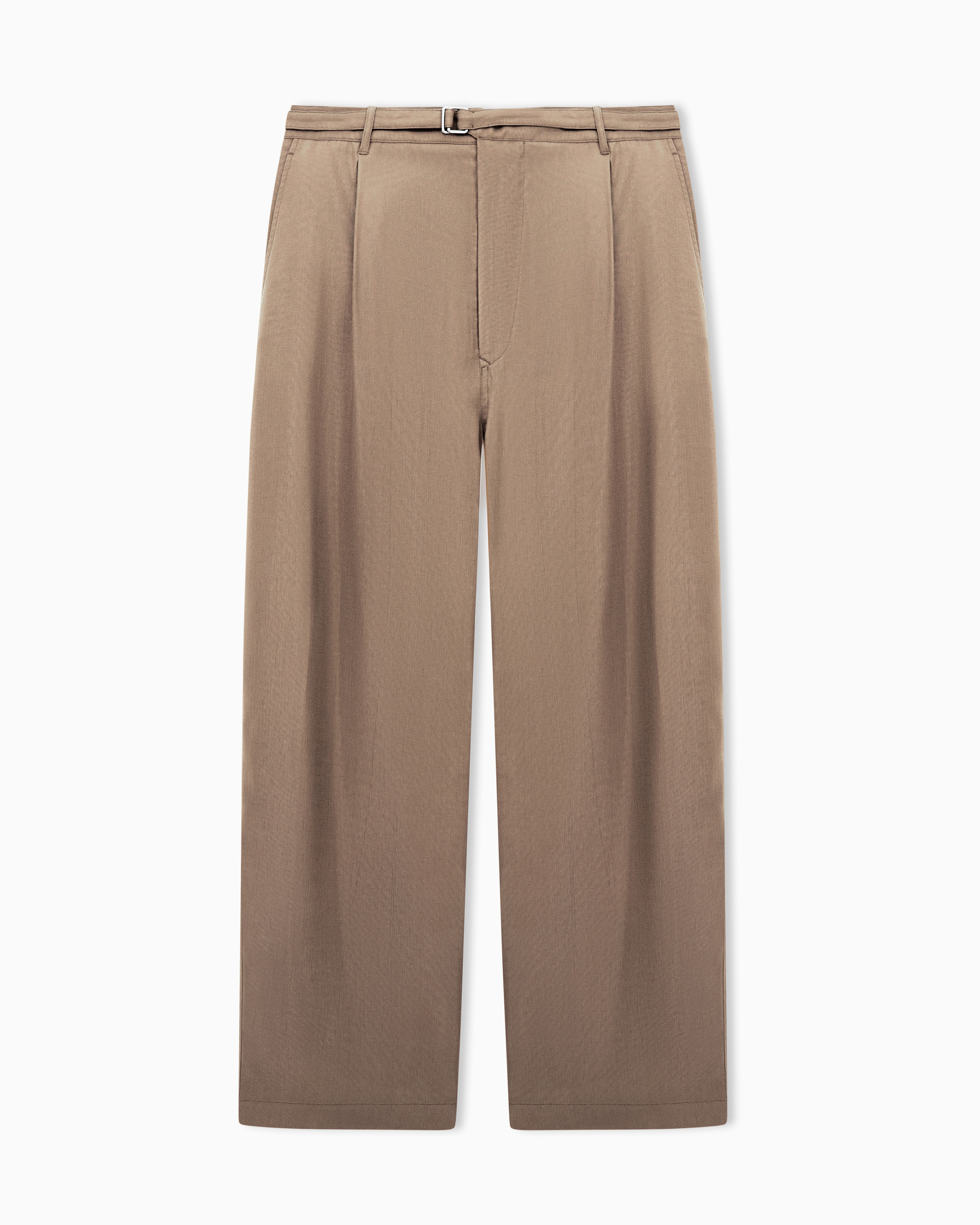 Giorgio Armani Beige Cupro Basketweave Single-Pleat Trousers