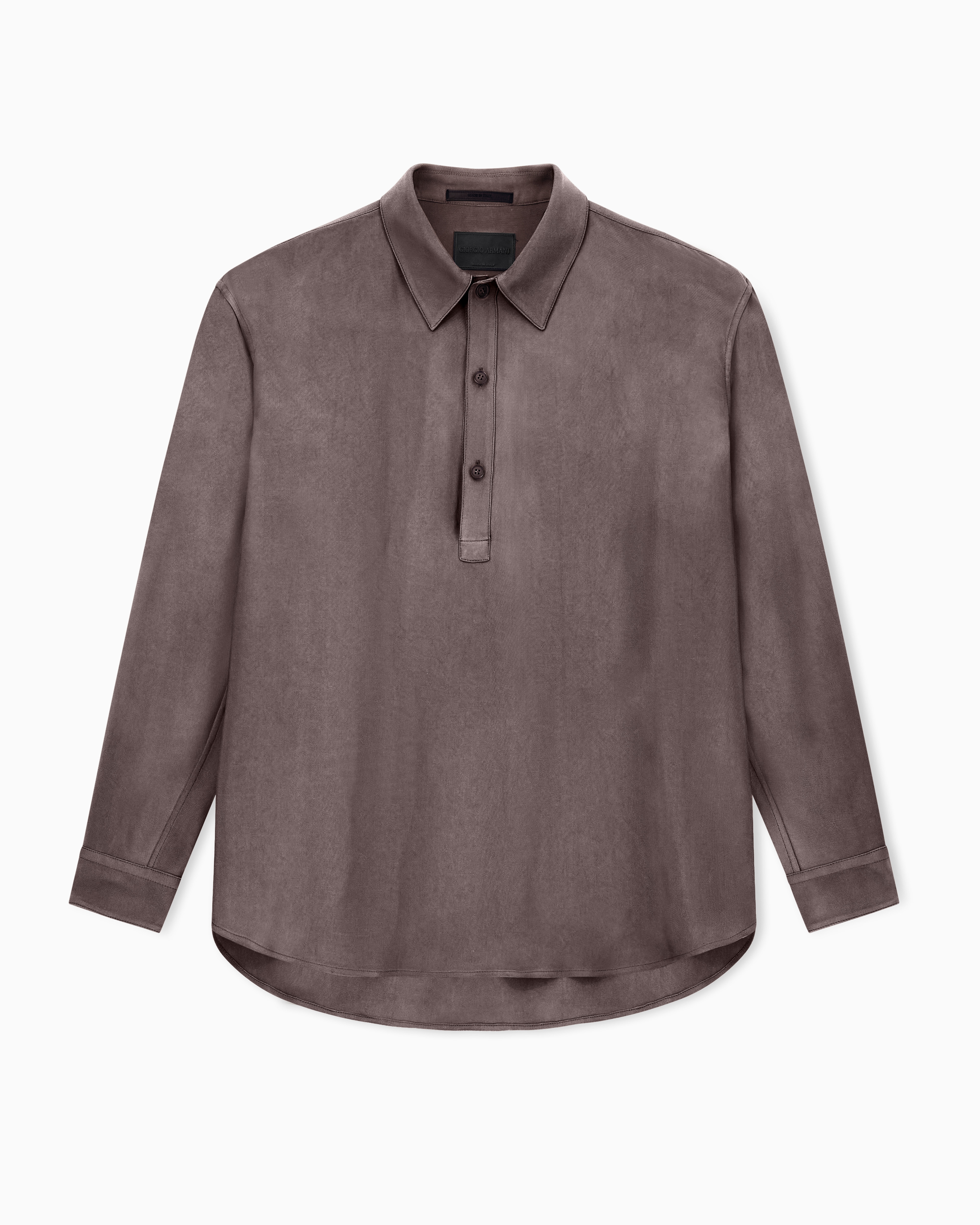 Giorgio Armani Brown Faded Viscose Twill Polo Collar Shirt