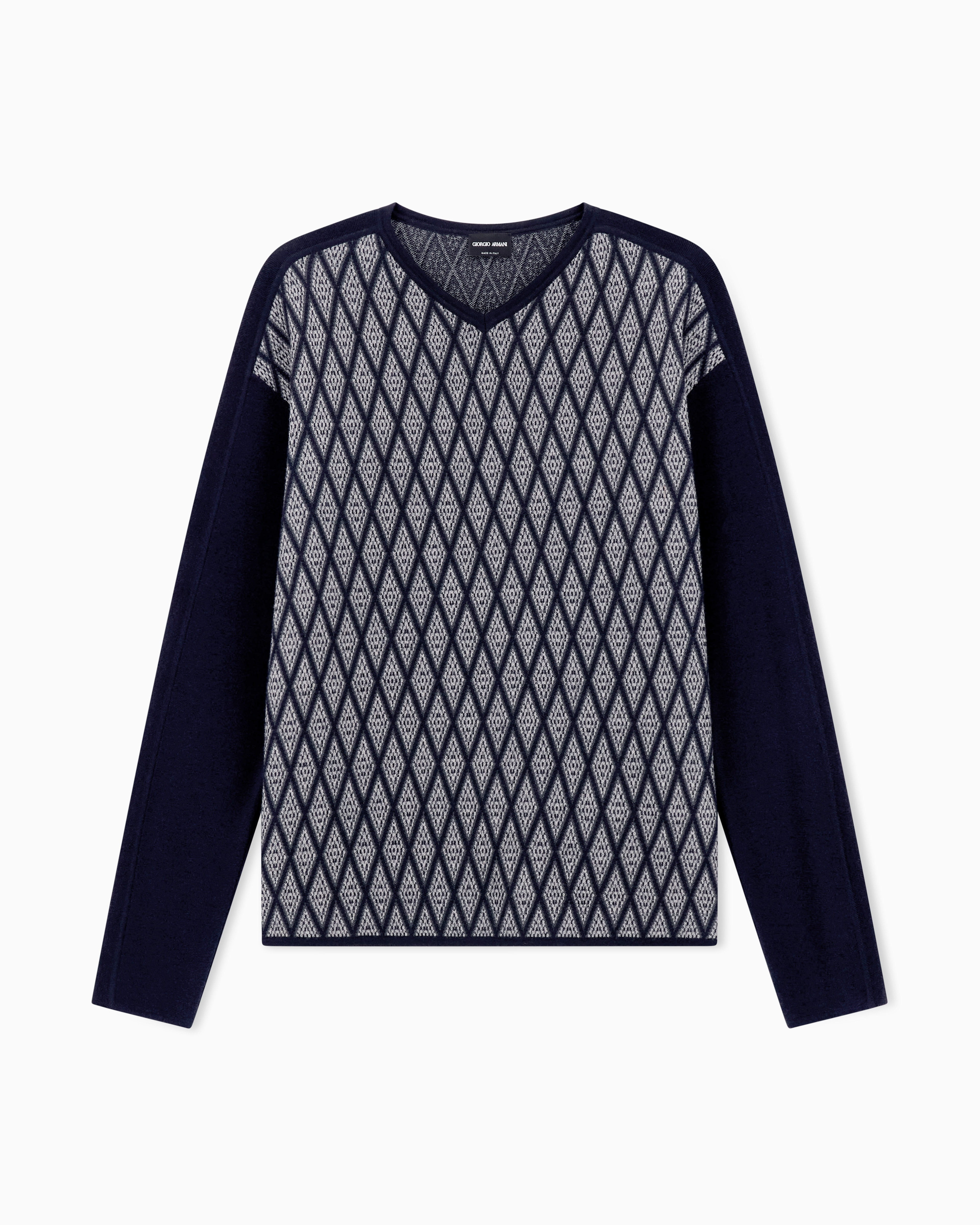 Giorgio Armani Navy Blue Jumper In Virgin Wool And Cashmere Jacquard