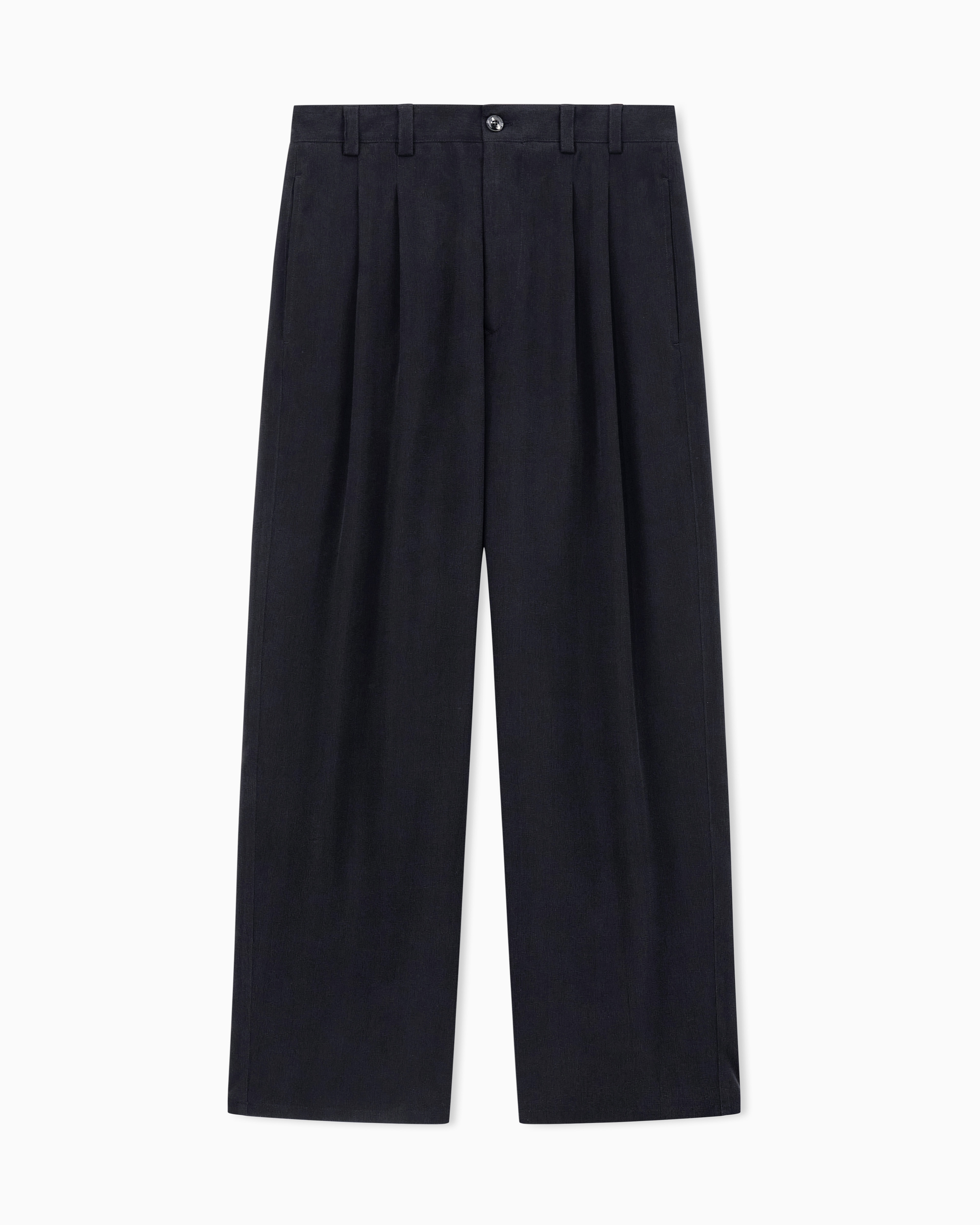 Giorgio Armani Black Cupro Basketweave Double-Pleat Trousers