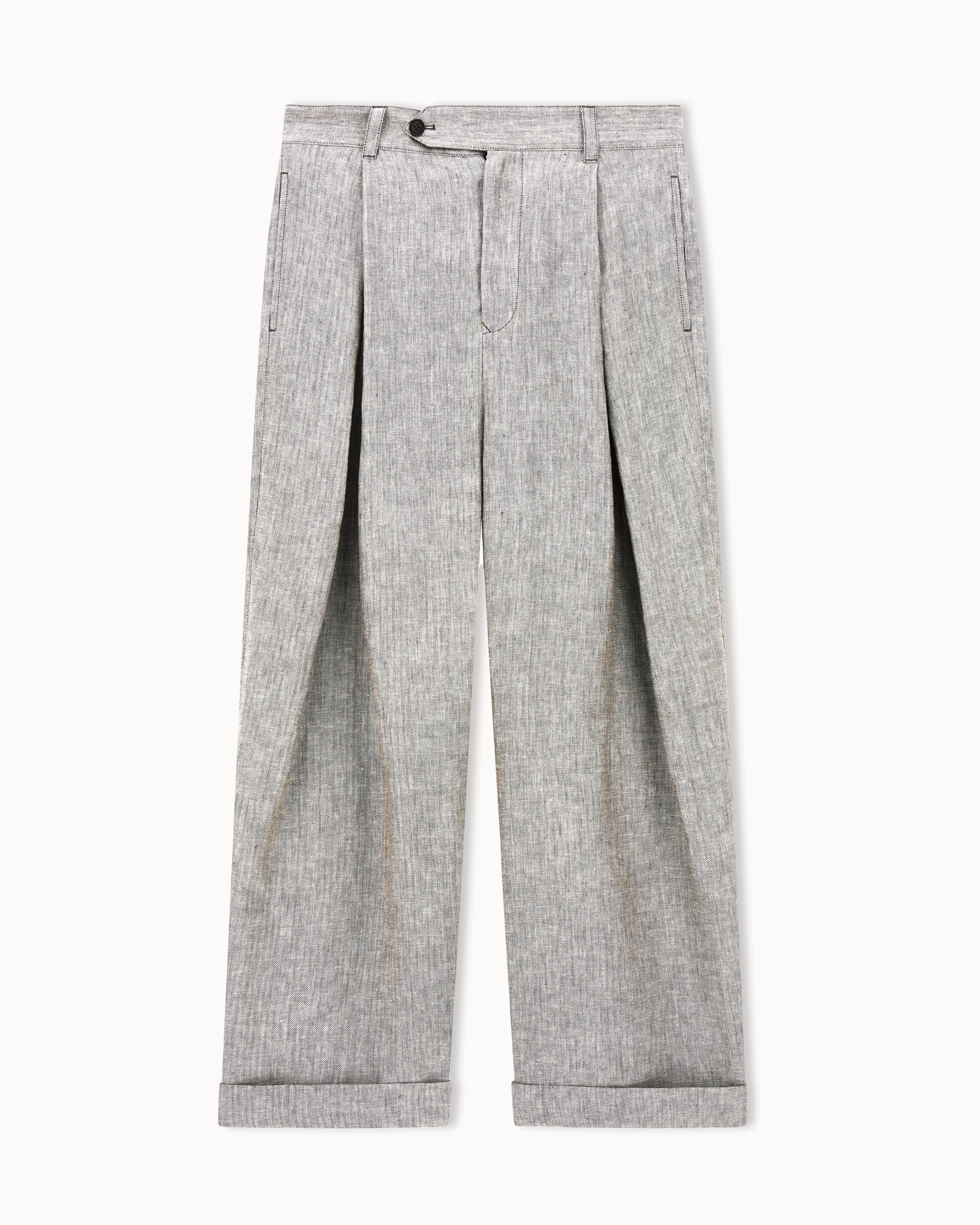 Giorgio Armani Grey Single-Pleat Mélange Linen Trousers