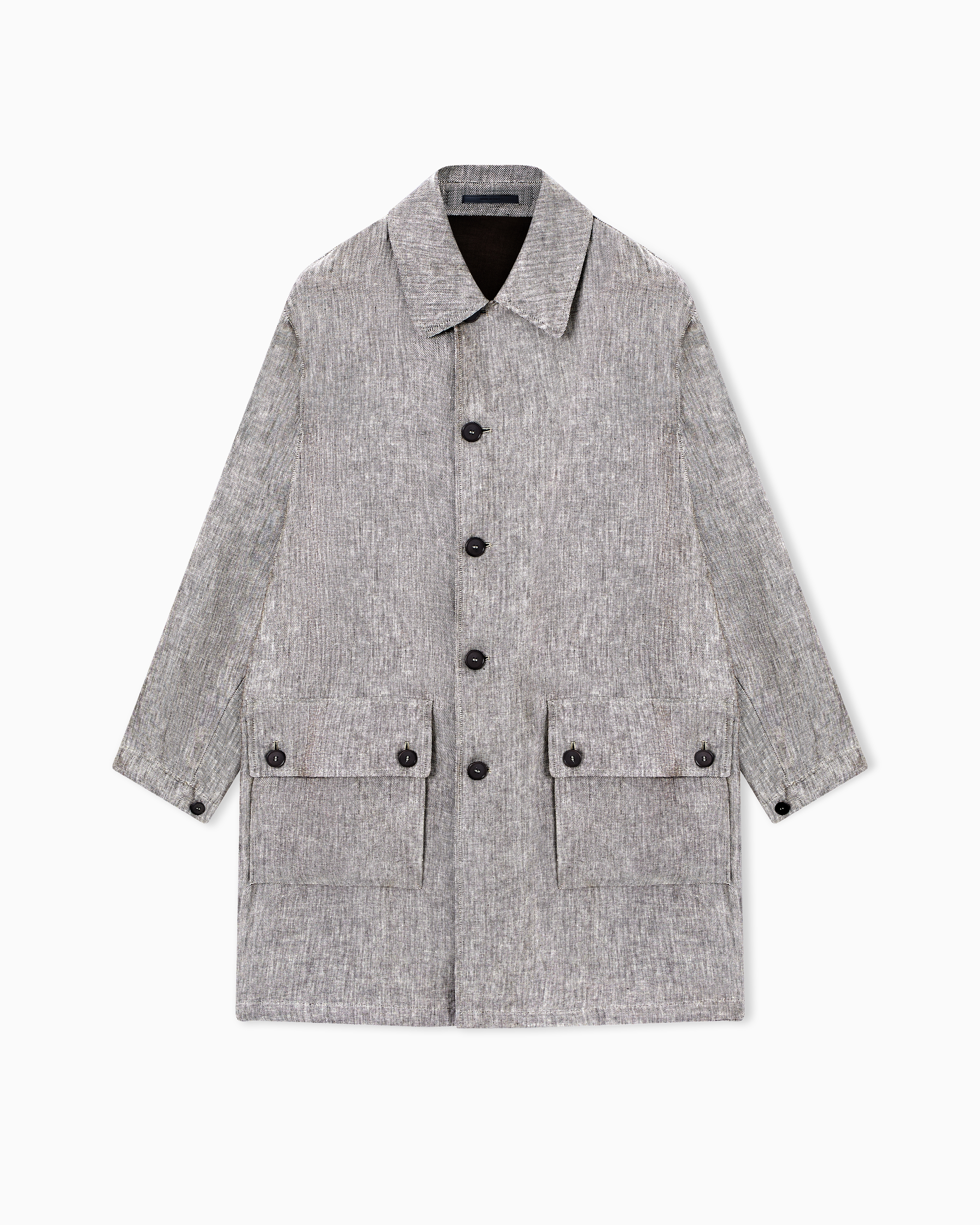 Giorgio Armani Grey Mélange Linen Pea Coat