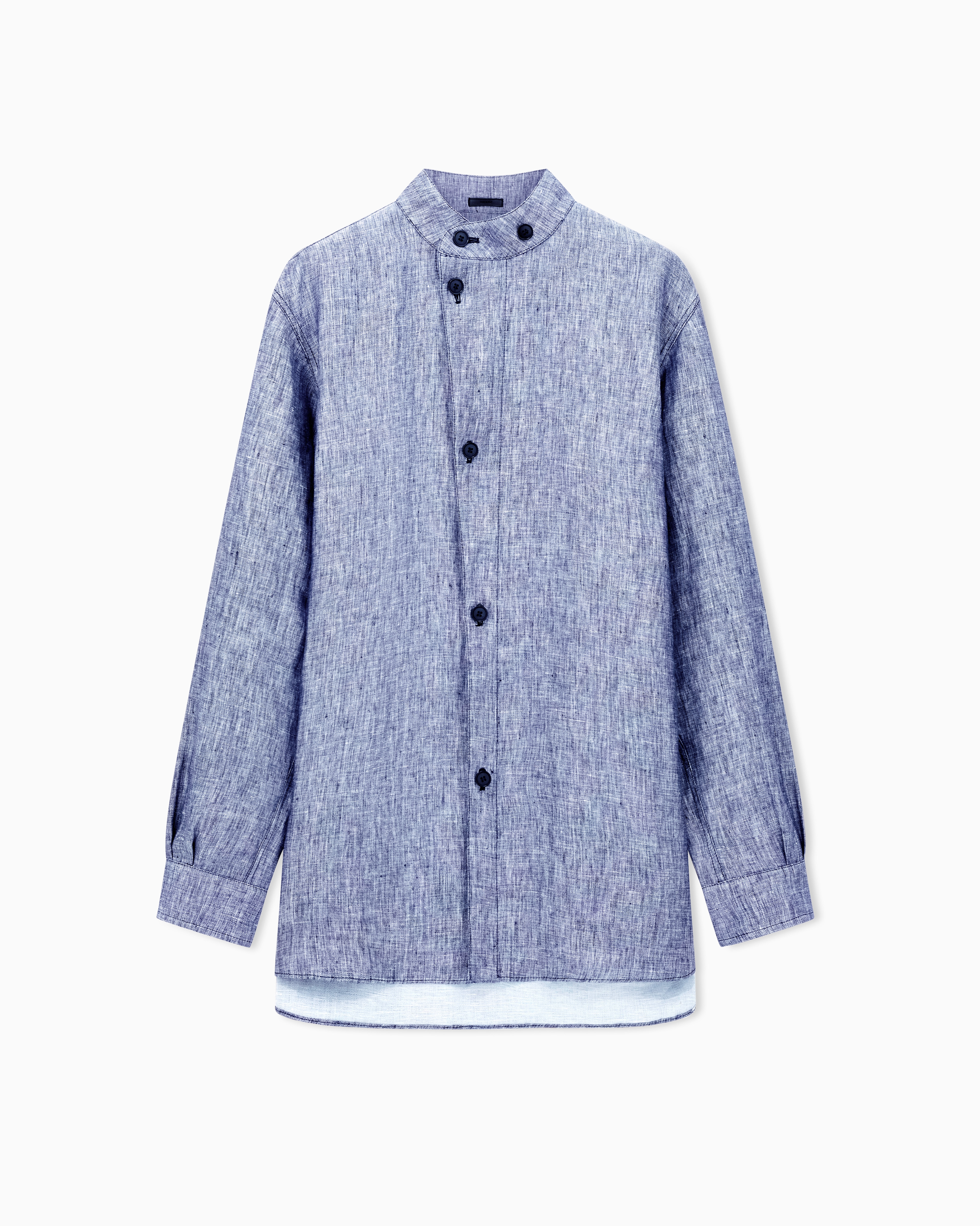Giorgio Armani Light Blue Blouson Shirt In Mélange Linen Double Canvas