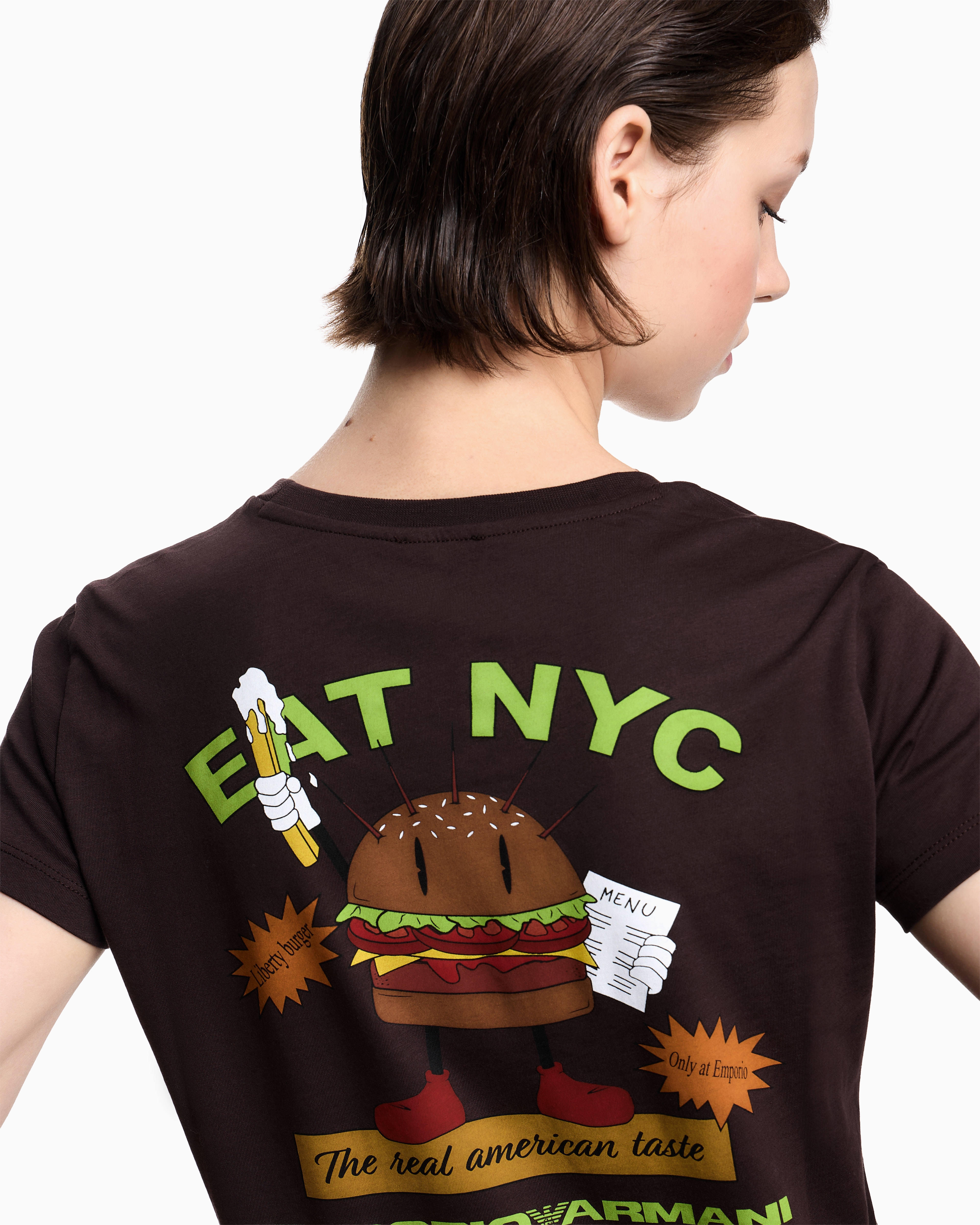 Emporio Armani - New York capsule collection jersey T-shirt with oversized print, Woman, Brown, Size: