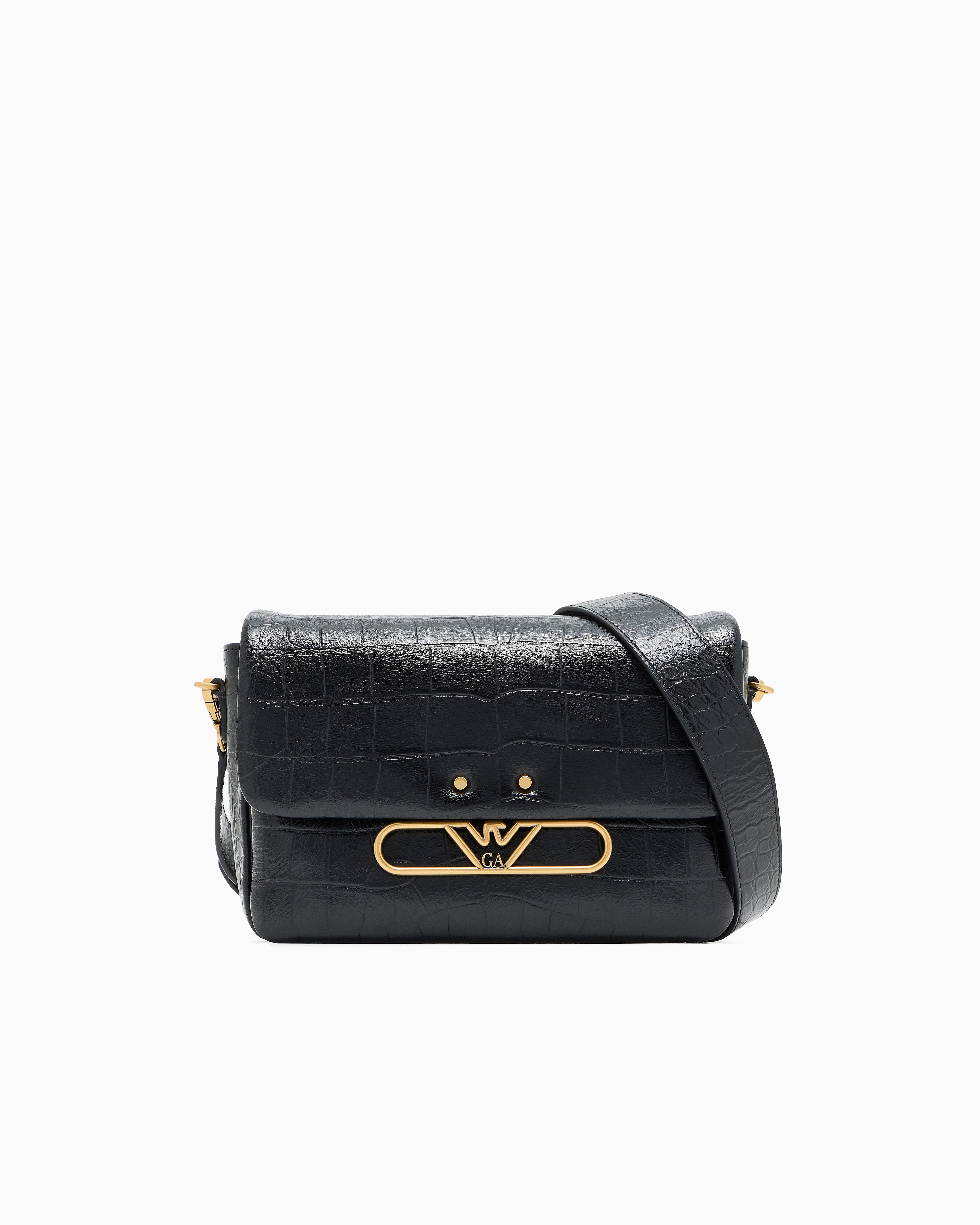Emporio Armani - Leather shoulder bag with a crocodile-print finish and eagle logo, Woman, Black, Size: TU