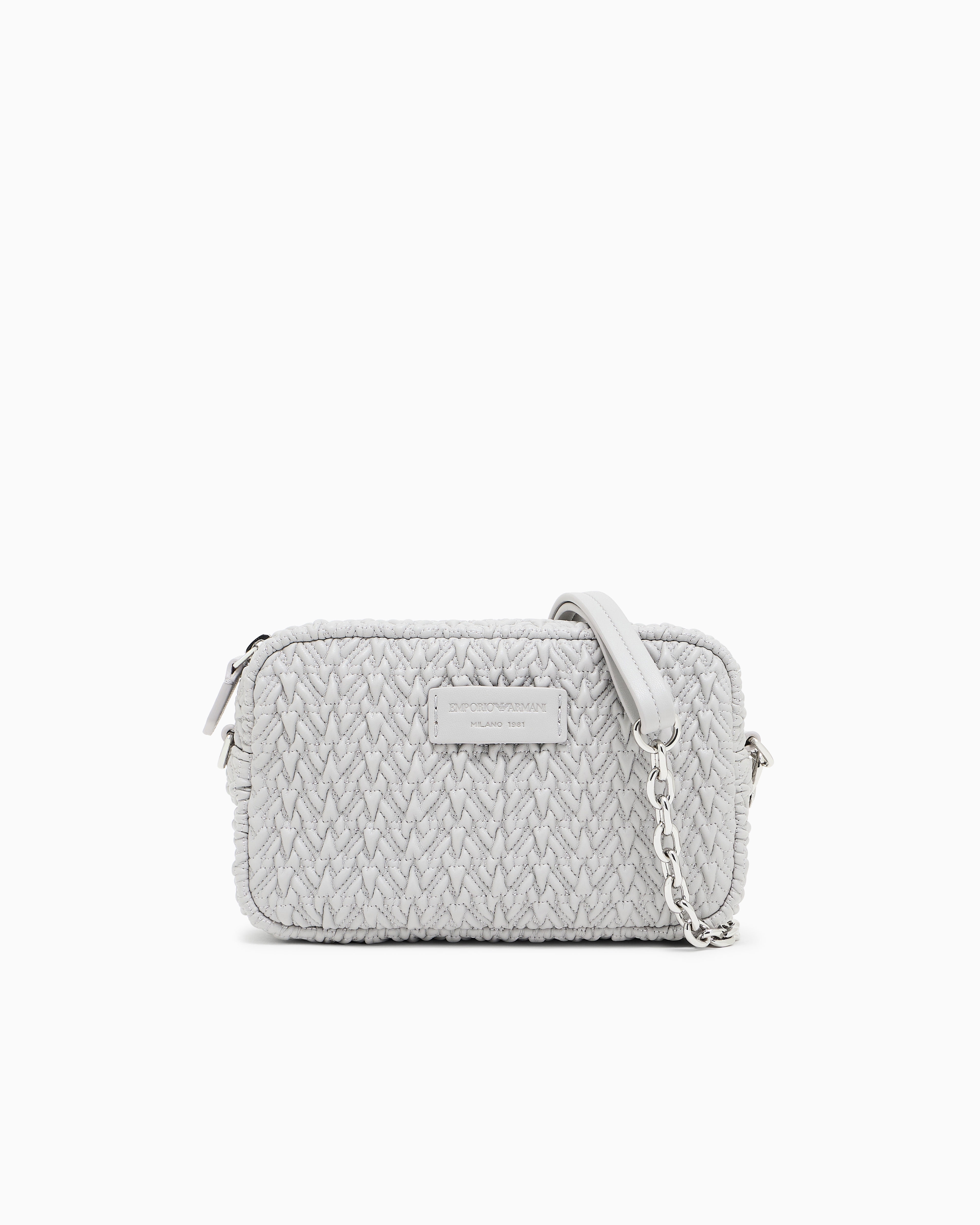 Emporio Armani Grey Embossed-Effect Camera Case With Chain Shoulder Strap