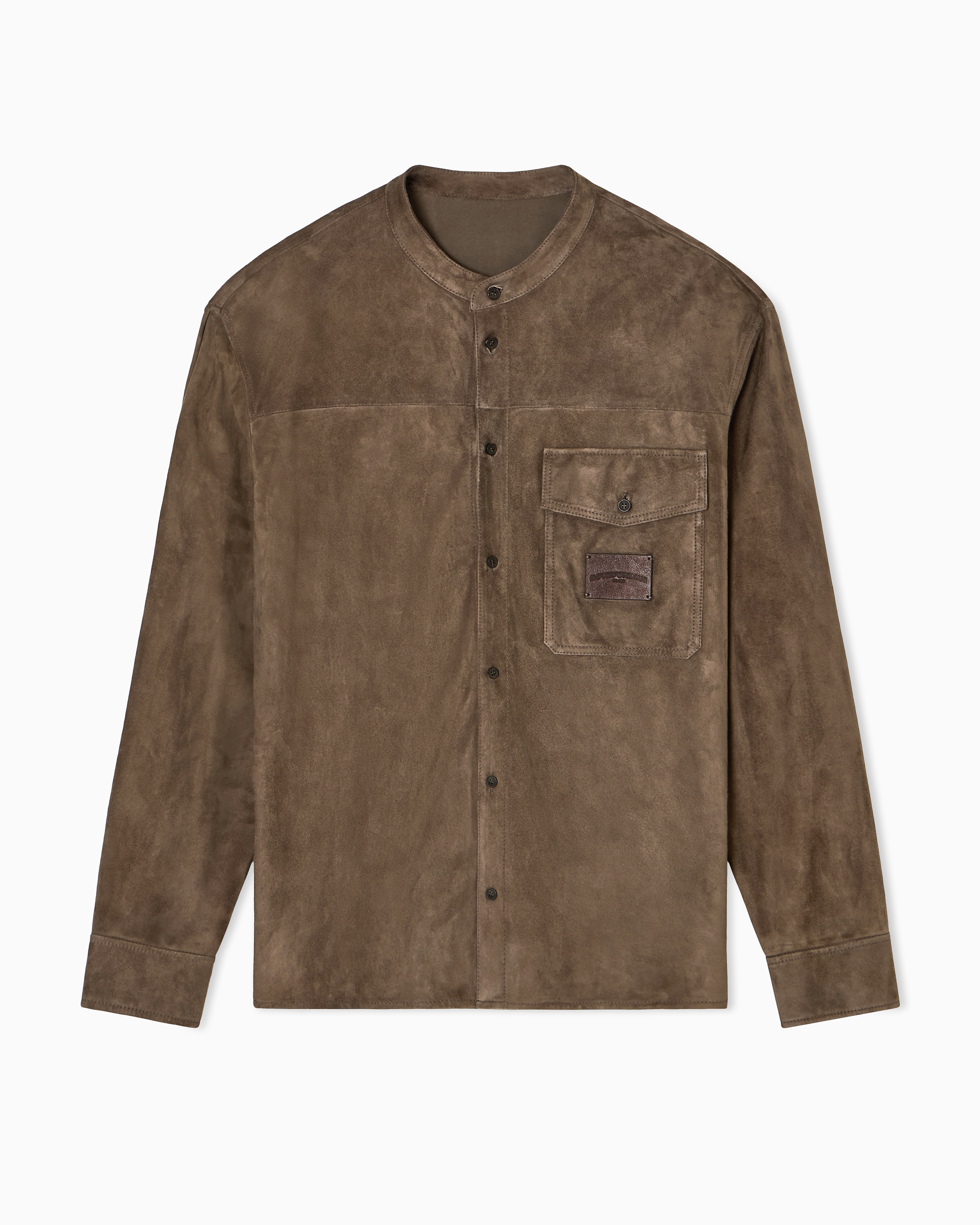 Emporio Armani - Goat suede shirt jacket with guru collar, Man, Beige, Size: