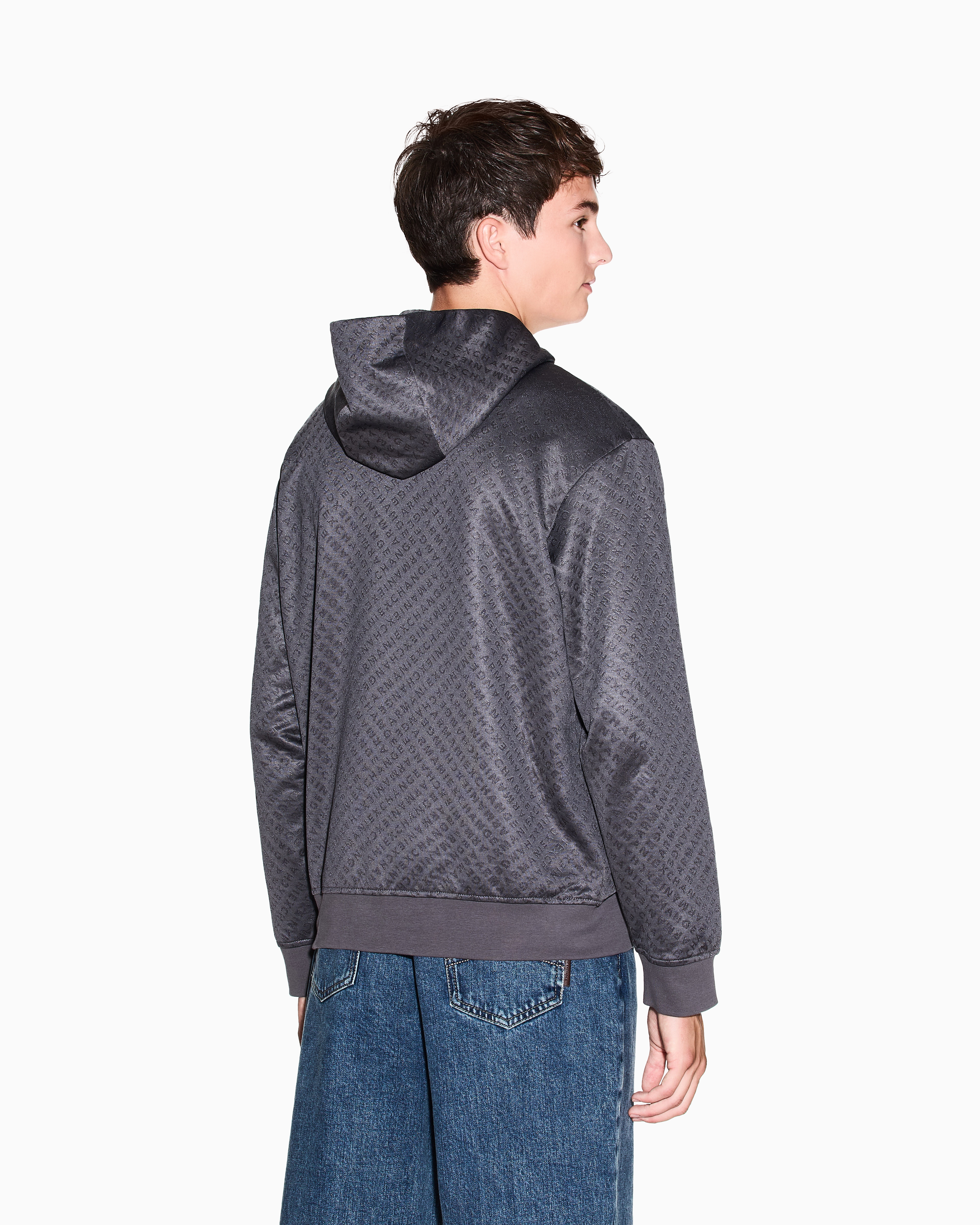 Armani Exchange - Micro texture hoodie, Man, Grey, Size: