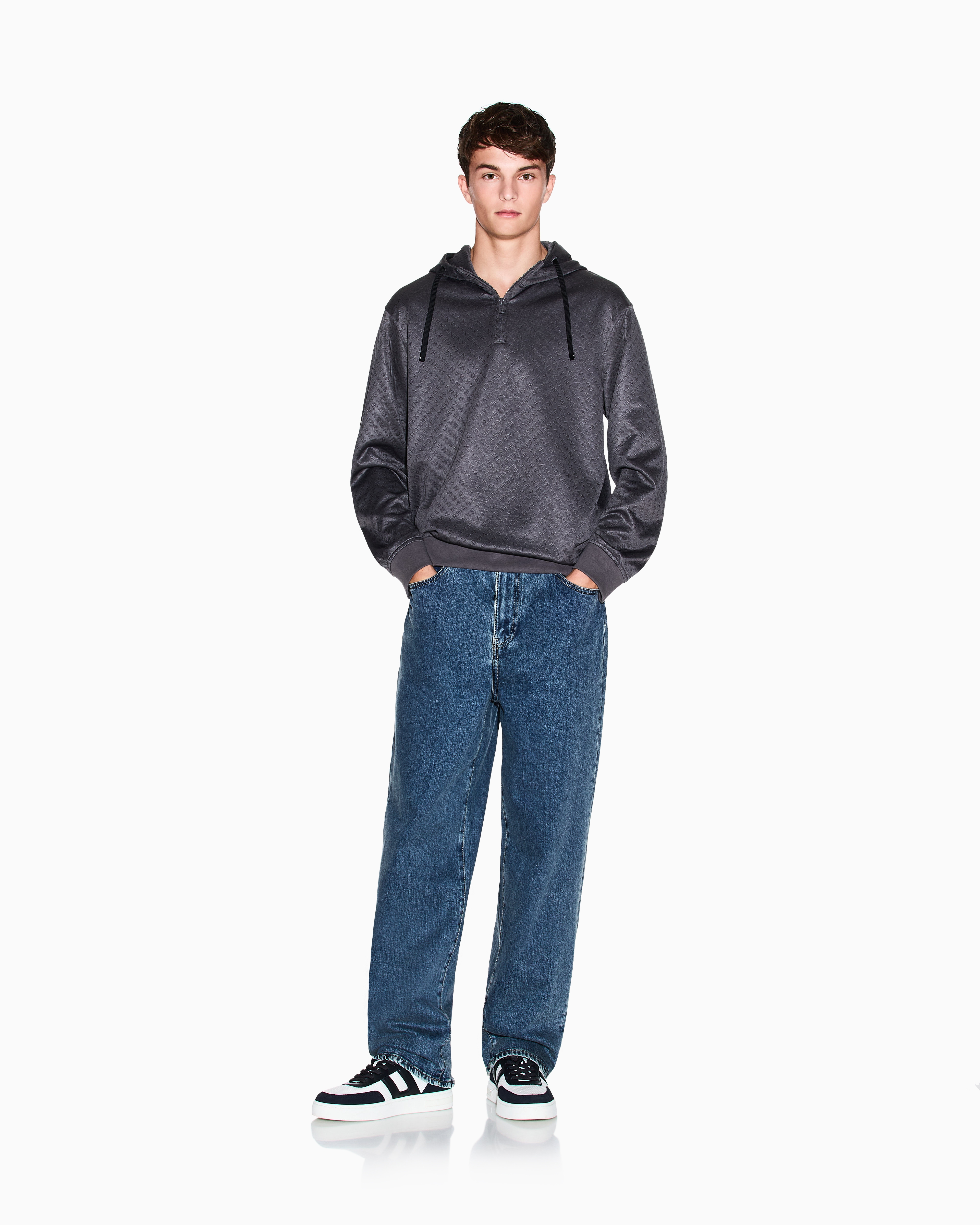 Armani Exchange - Micro texture hoodie, Man, Grey, Size: