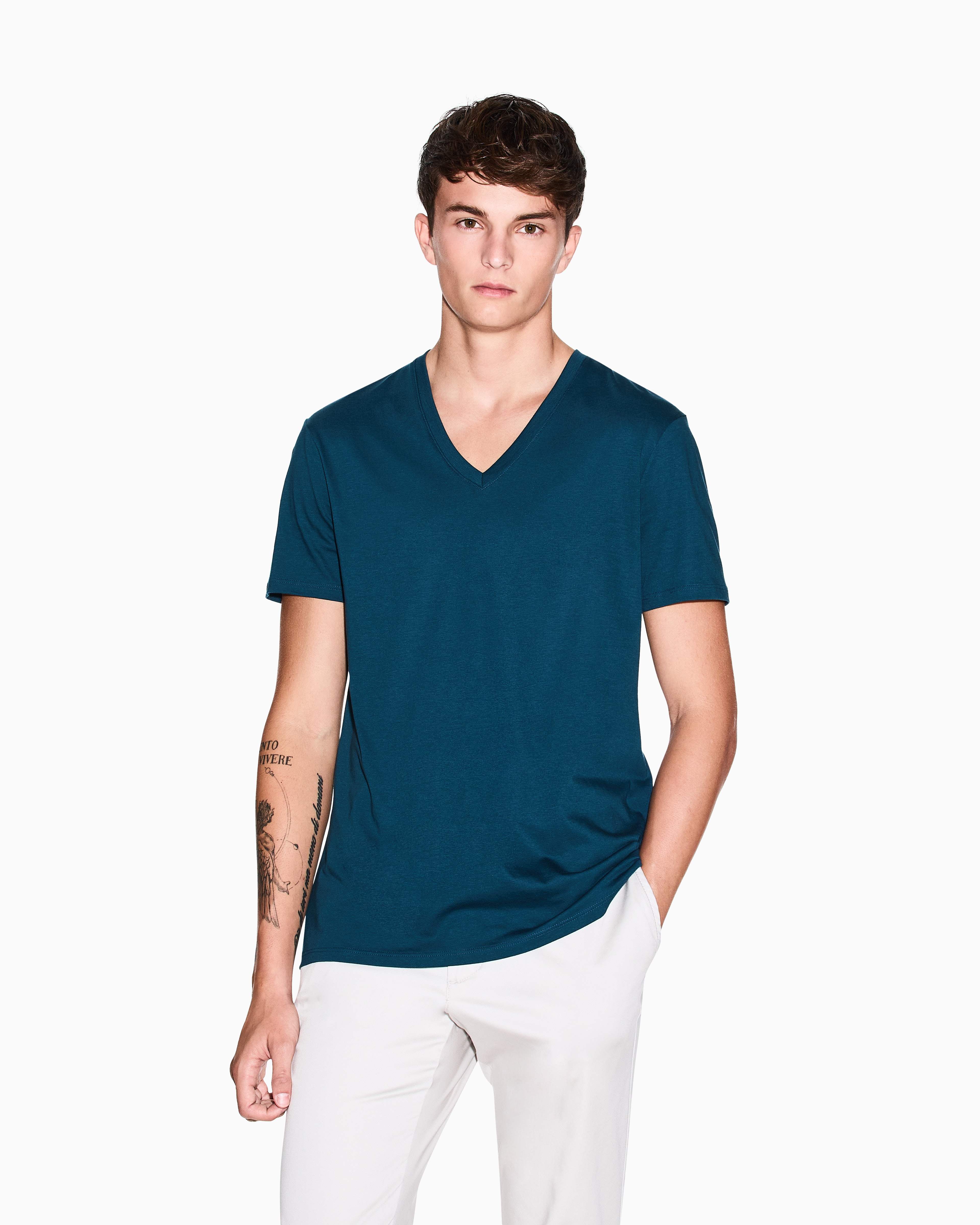 Armani Exchange - Slim fit T-shirt Pima cotton jersey, Man, Blue, Size:
