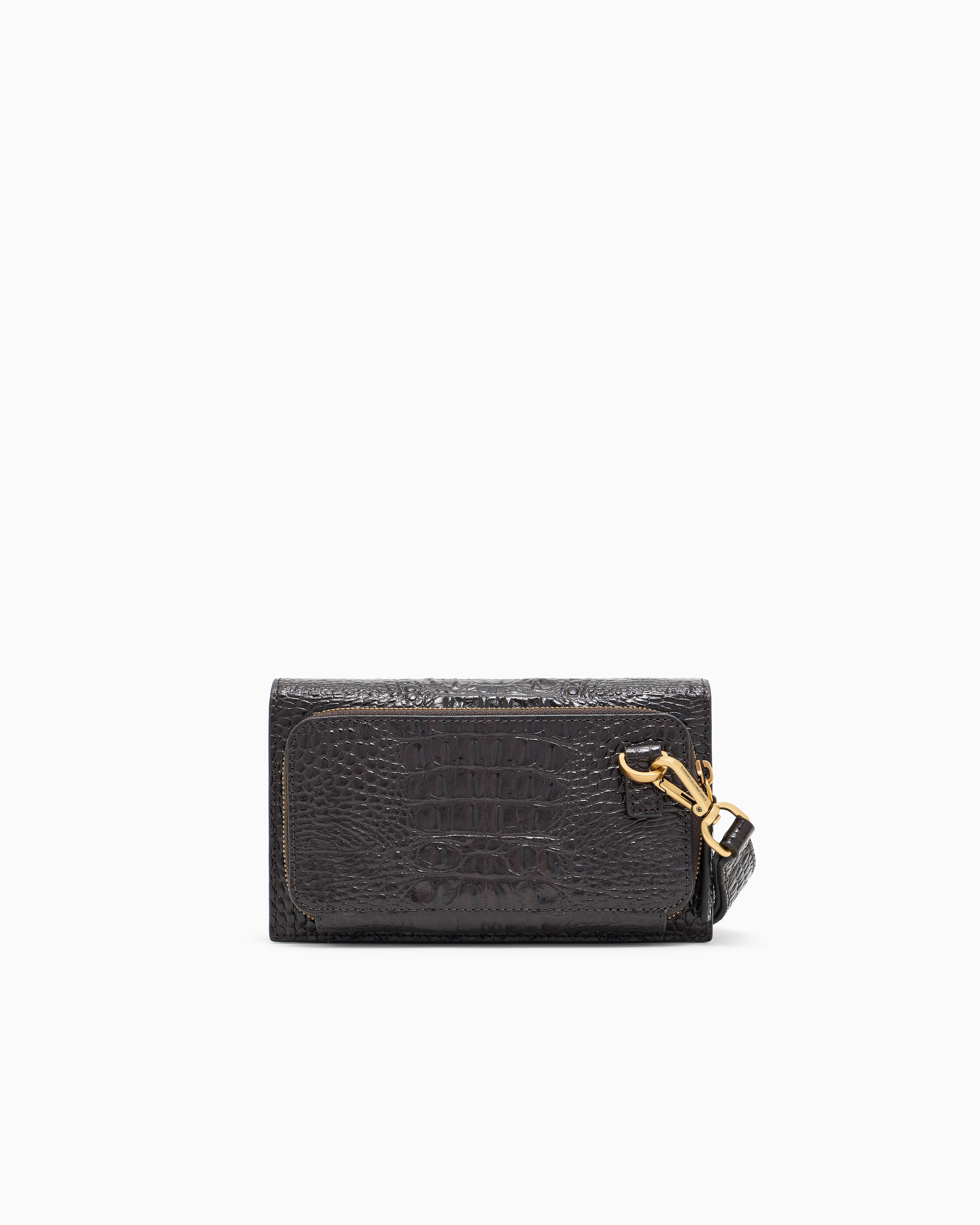 Emporio Armani - Crocodile-embossed leather pouch with flap, Man, Grey, Size: TU