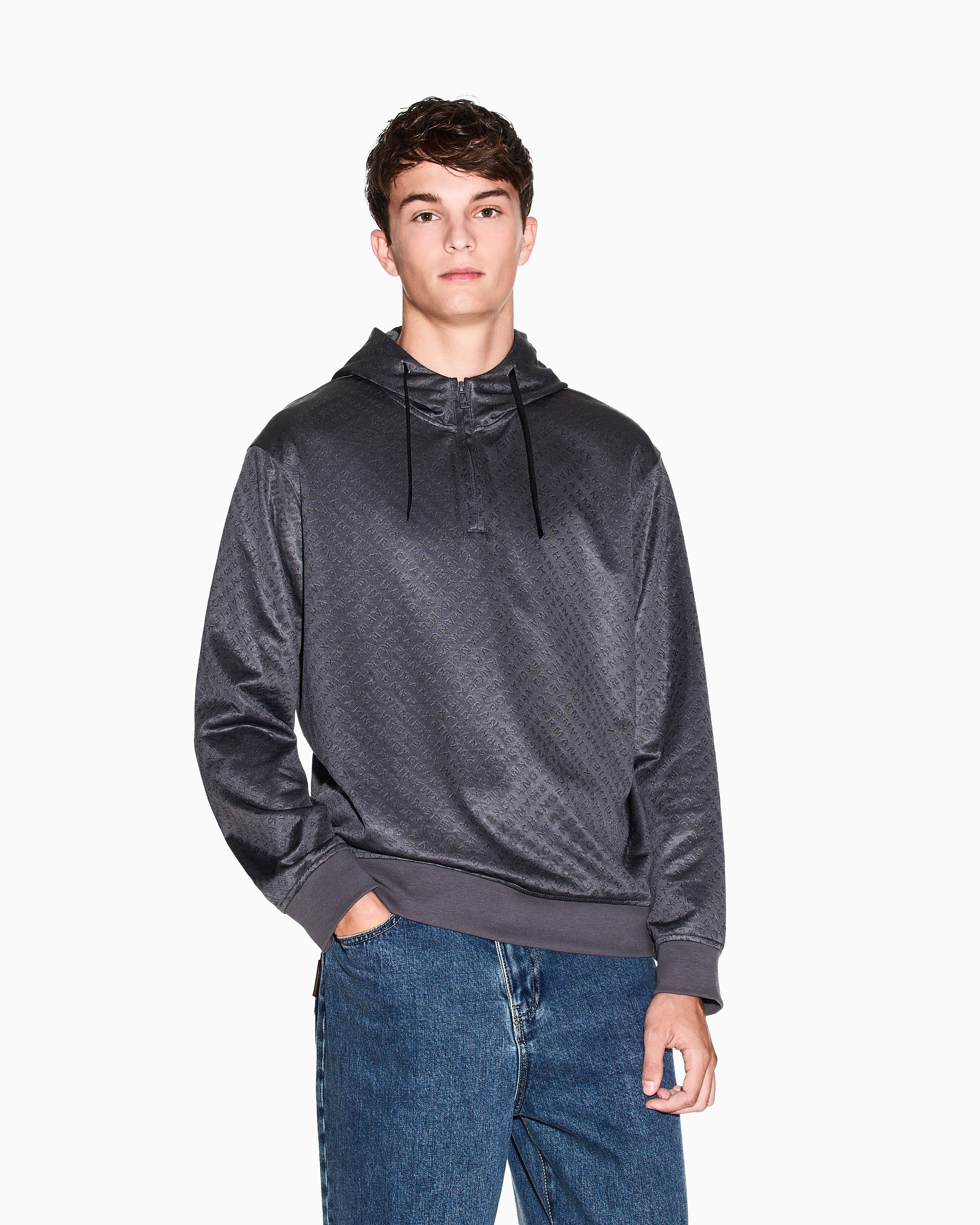 Armani Exchange - Micro texture hoodie, Man, Grey, Size: