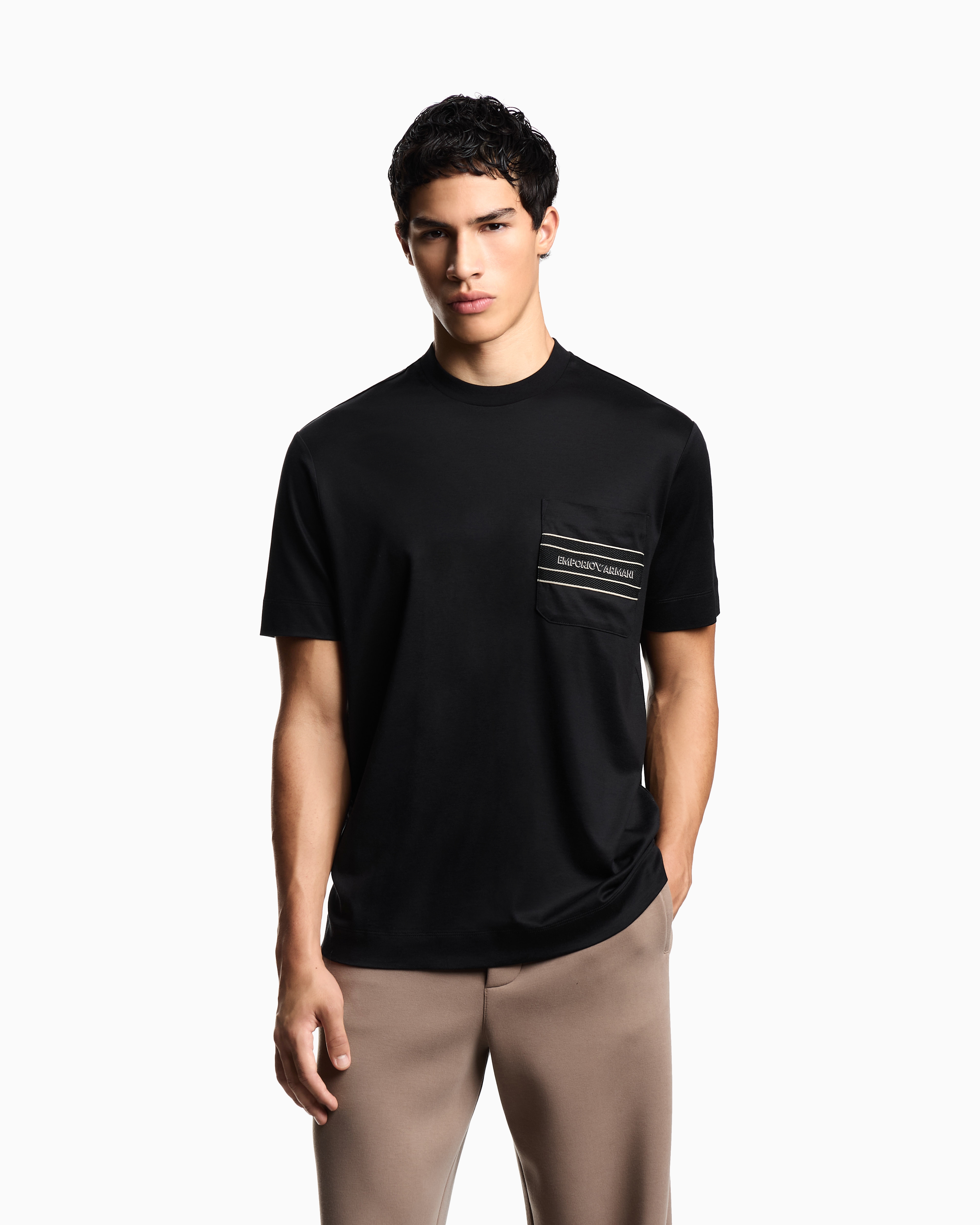Emporio Armani - Lyocell blend jersey T-shirt with pocket and 3D-effect logo, Man, Black, Size: