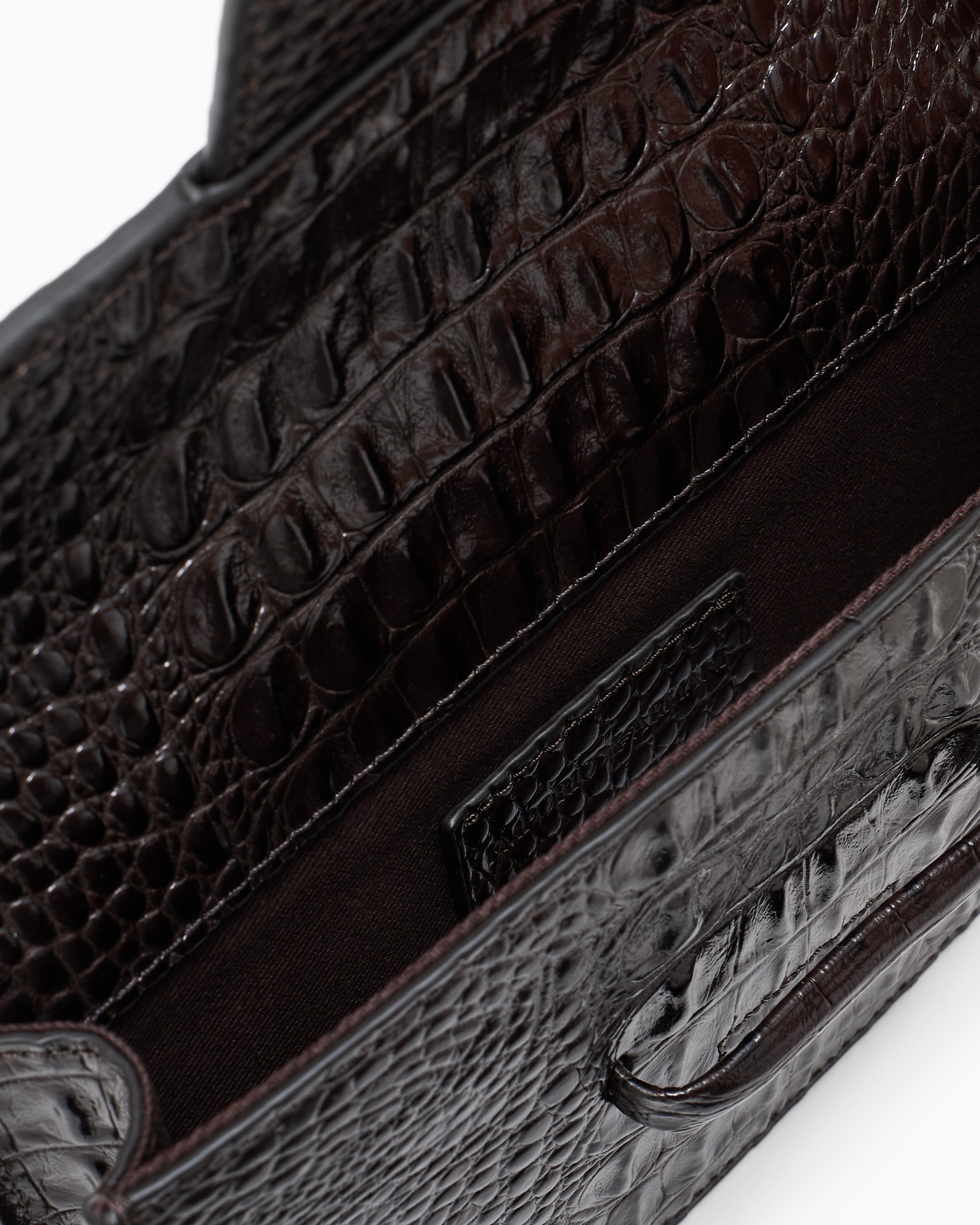 Emporio Armani - Crocodile-embossed leather pouch with flap, Man, Grey, Size: TU