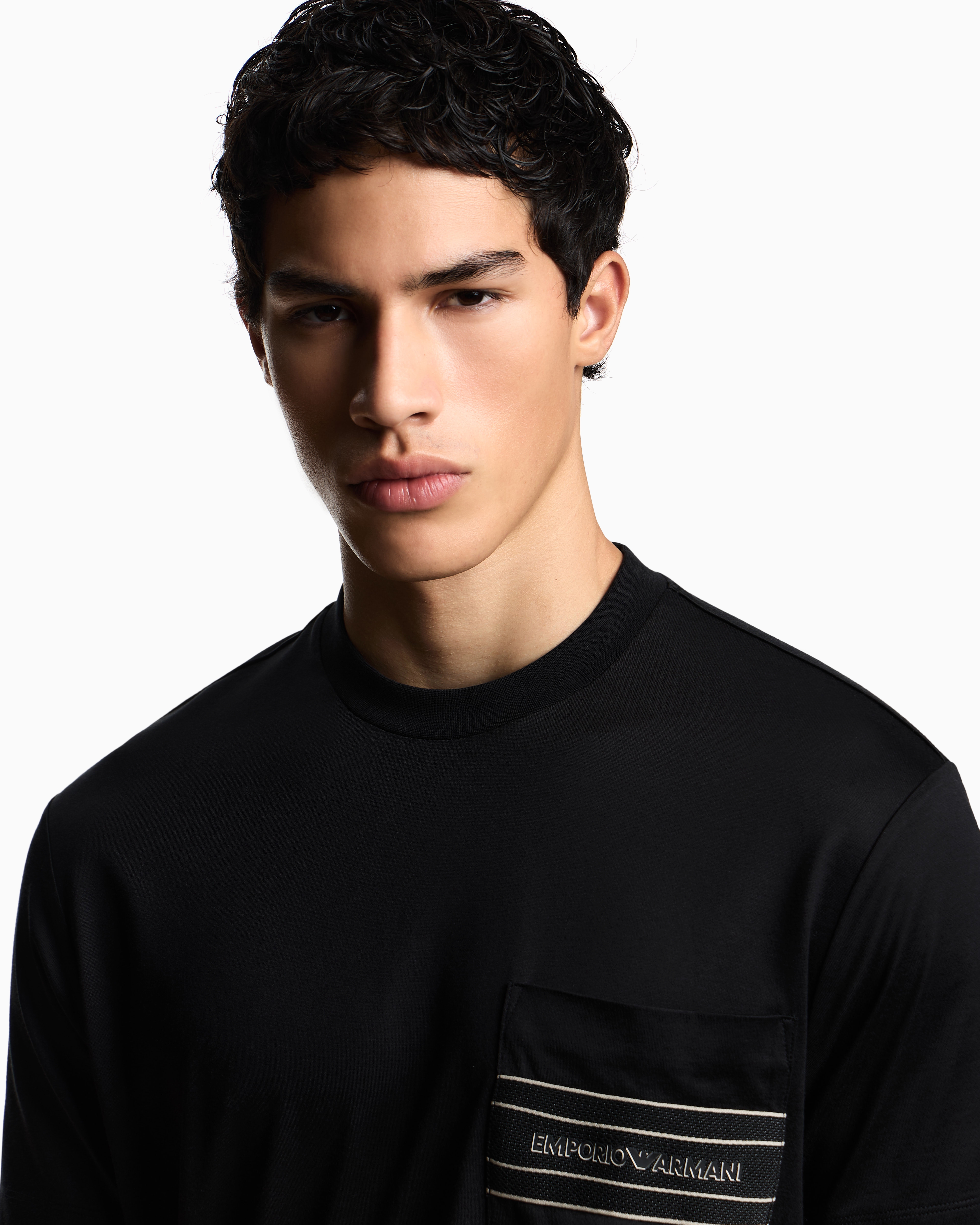 Emporio Armani - Lyocell blend jersey T-shirt with pocket and 3D-effect logo, Man, Black, Size: