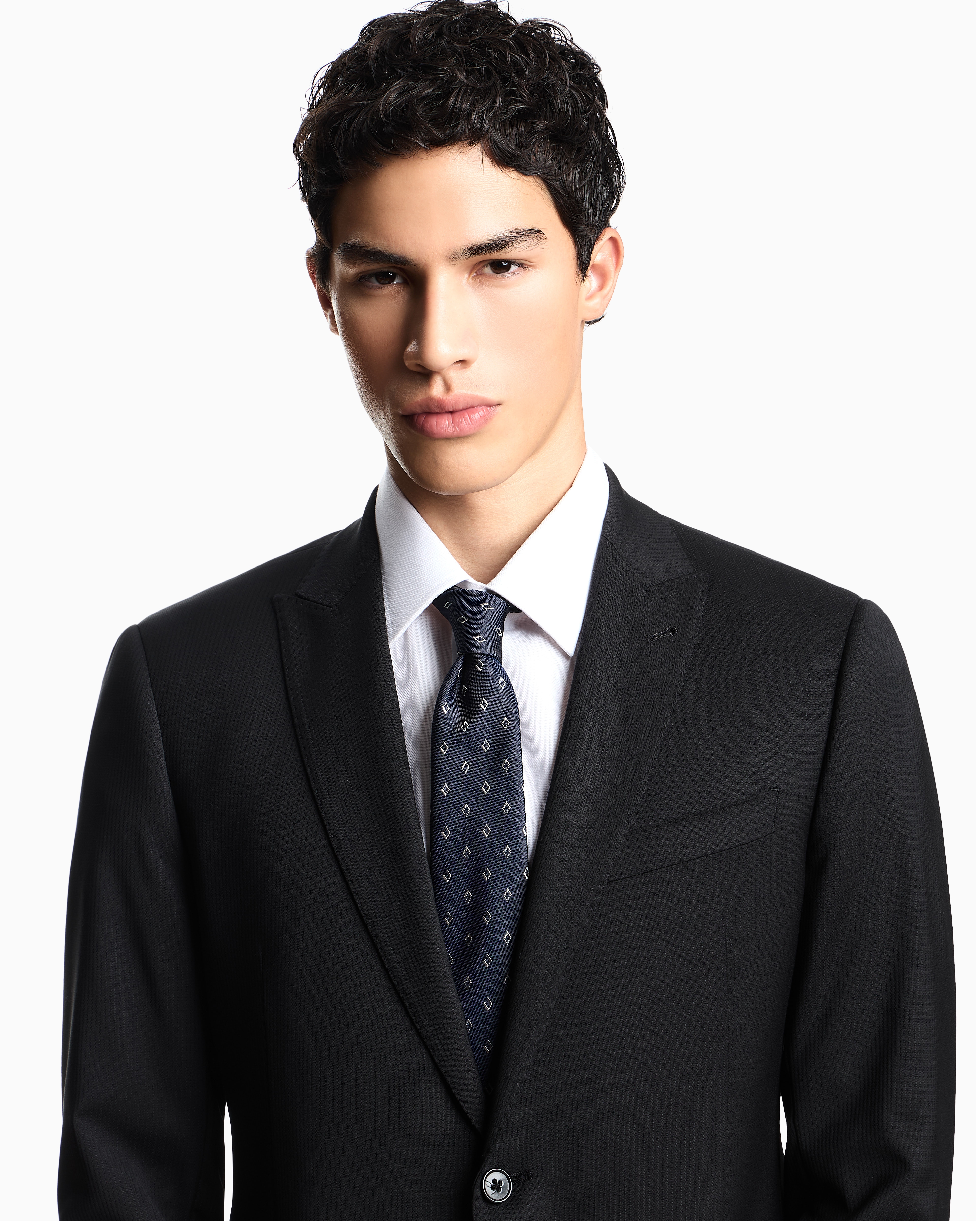 Emporio Armani - Pure silk tie with diamond jacquard micro-pattern, Man, Navy Blue, Size: TU