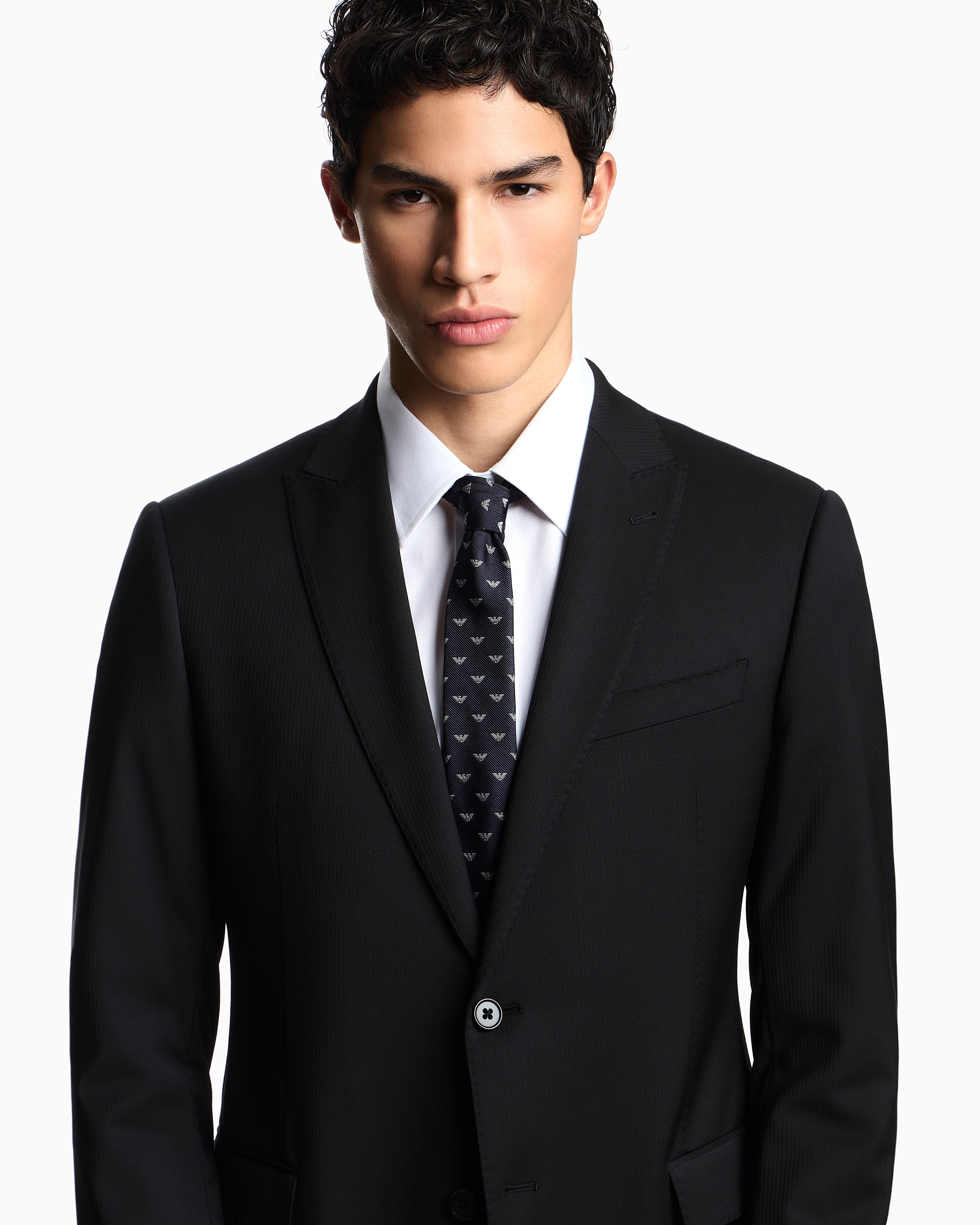 Emporio Armani - Pure silk tie with all-over jacquard micro-eagle, Man, Navy Blue, Size: TU