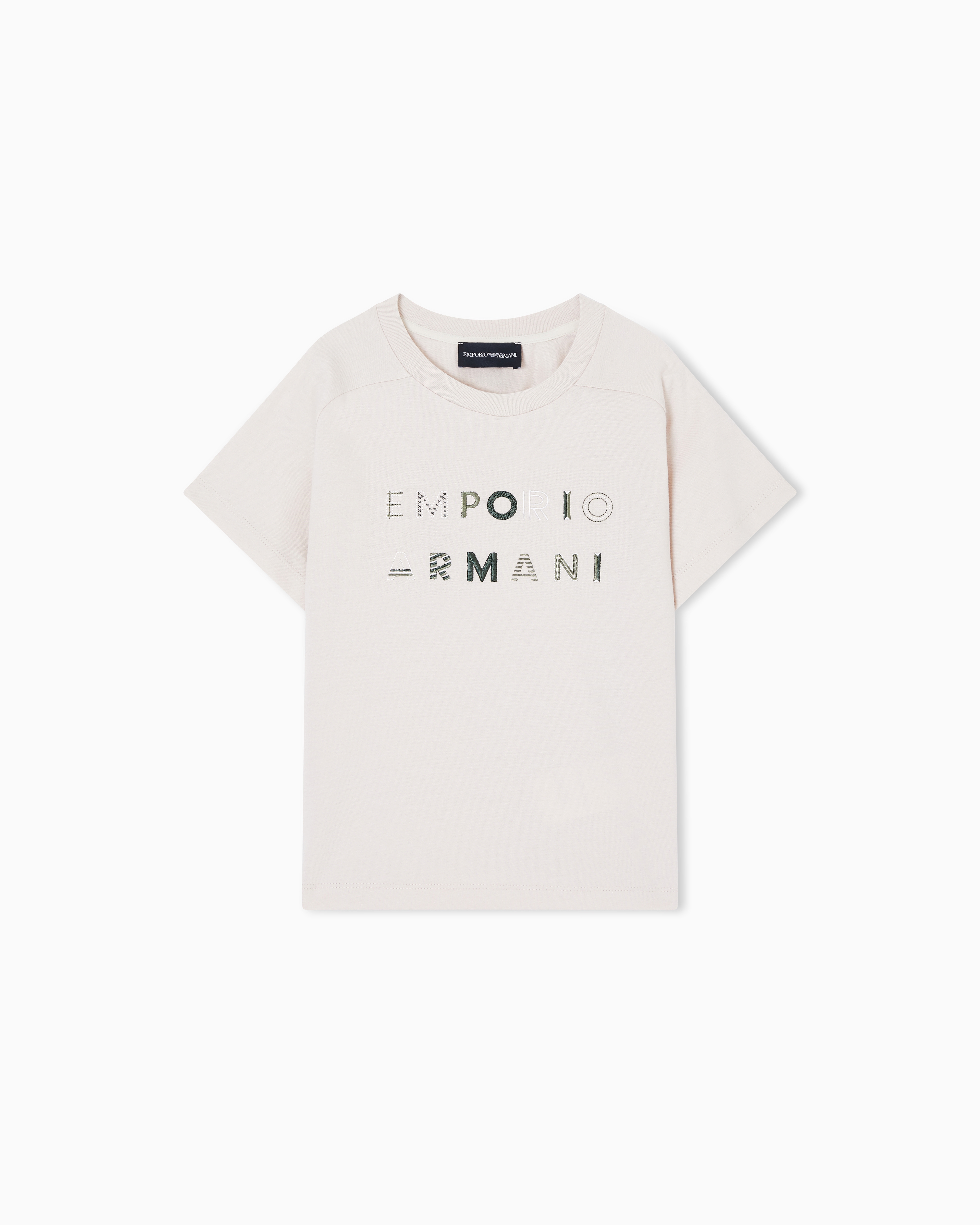 Emporio Armani Beige Heavyweight Jersey T-Shirt With Logo Embroidery
