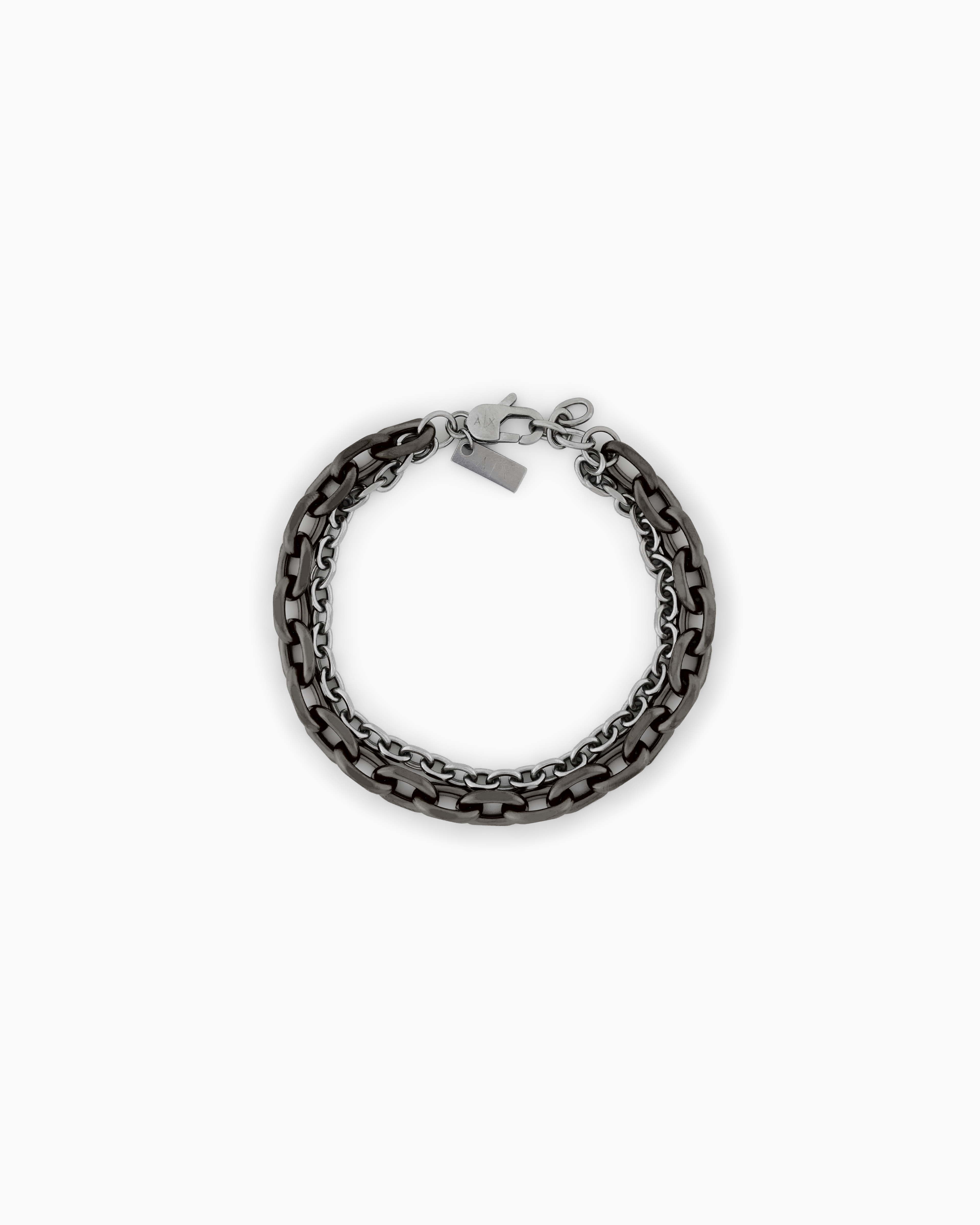  Gunmetal and Silver-Tone Stainless Steel Double Chain Bracelet