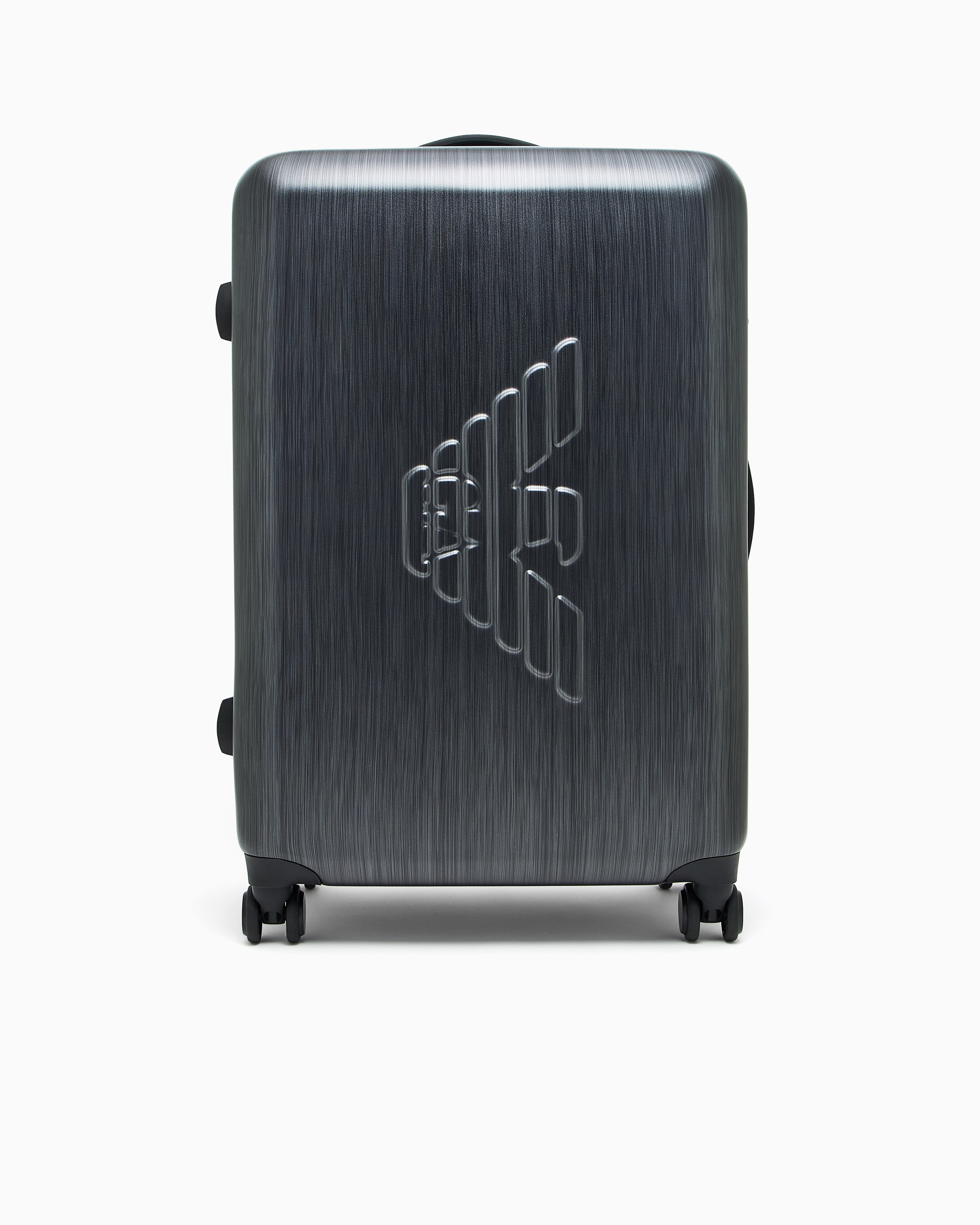 Emporio Armani - ABS large trolley suitcase with oversized, embossed eagle, Man, Silver, Size: TU