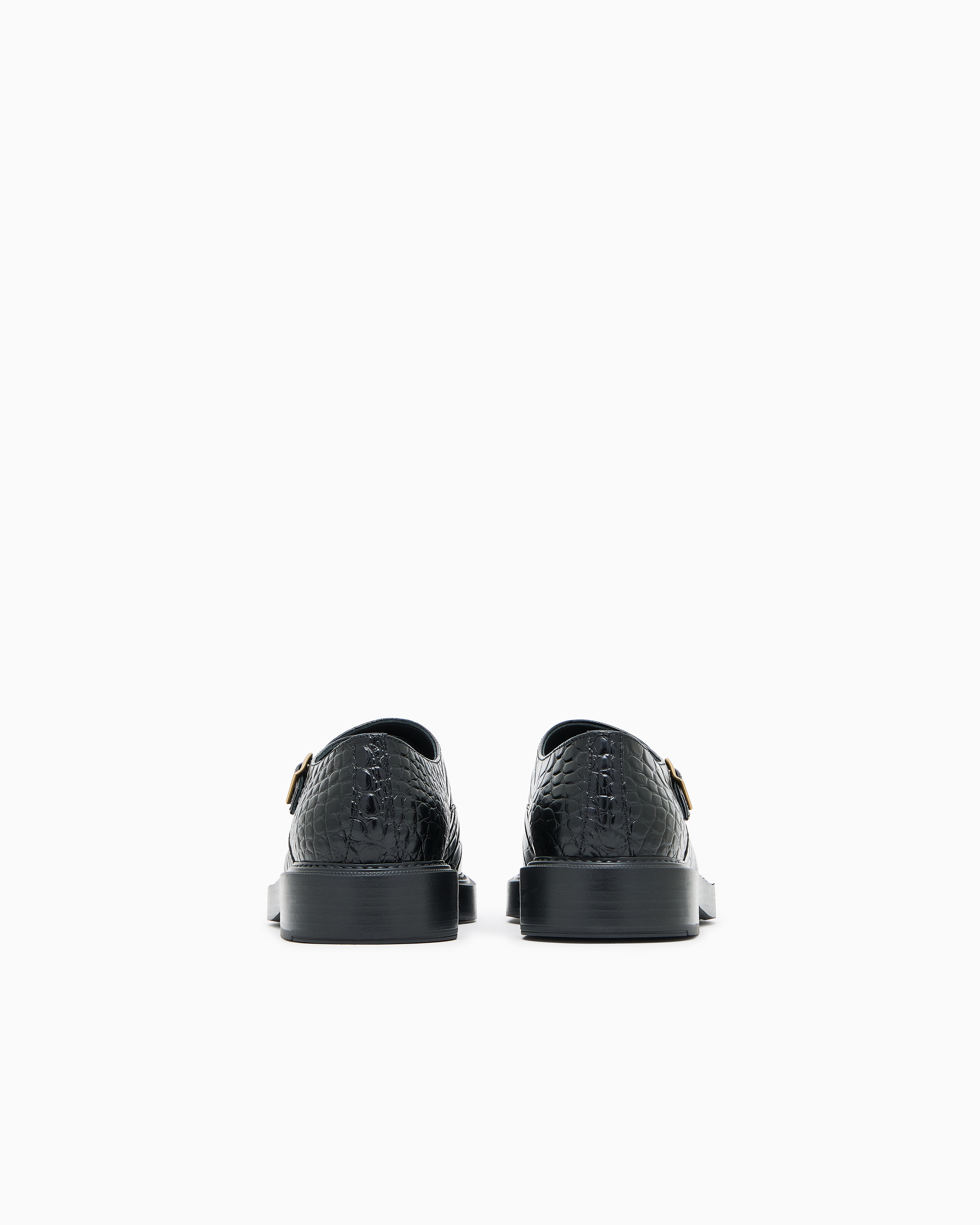 Emporio Armani - Crocodile-print calfskin monkstraps, Man, Black, Size: