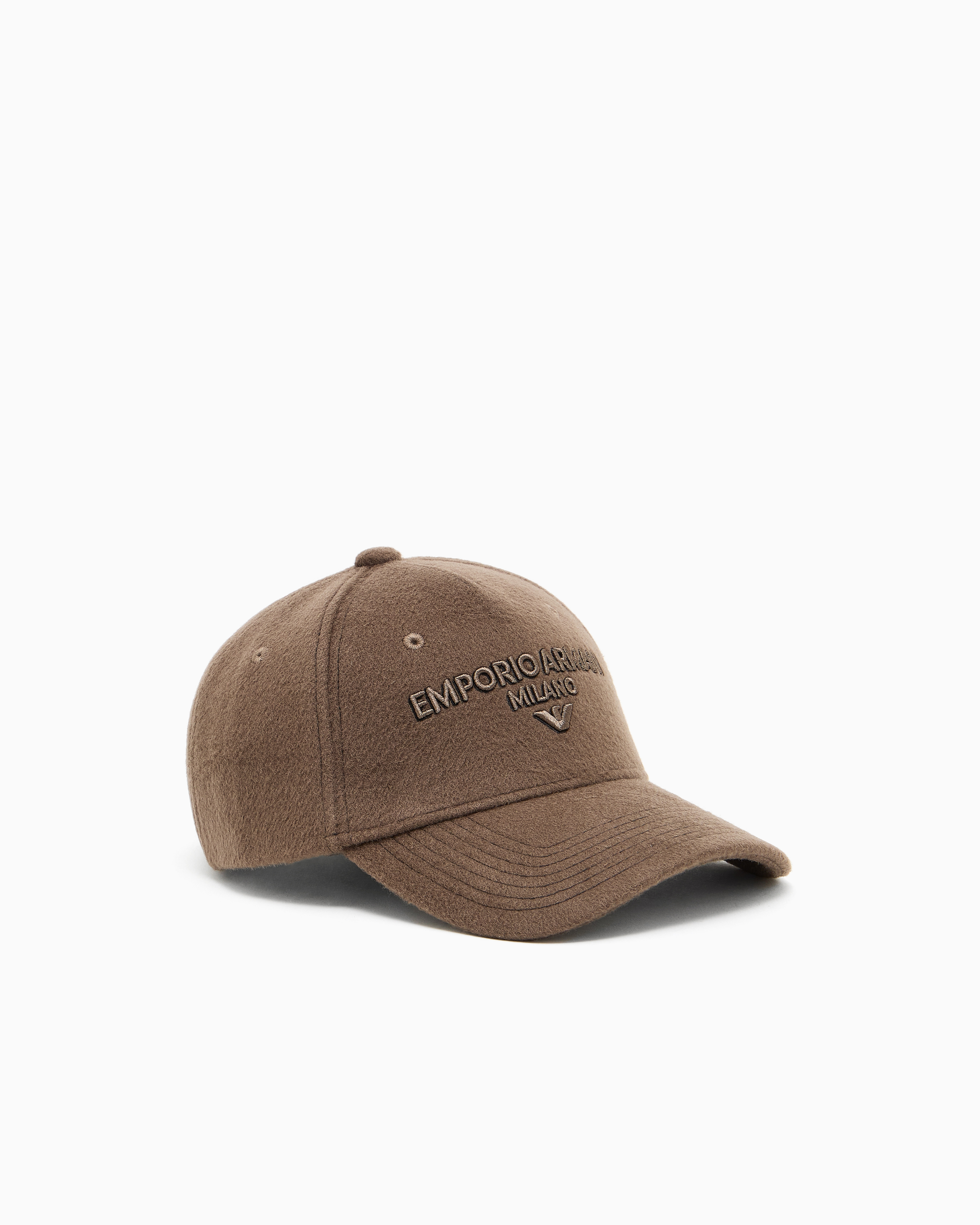 Emporio Armani Beige Virgin-Wool Baseball Cap With Embroidered Logo