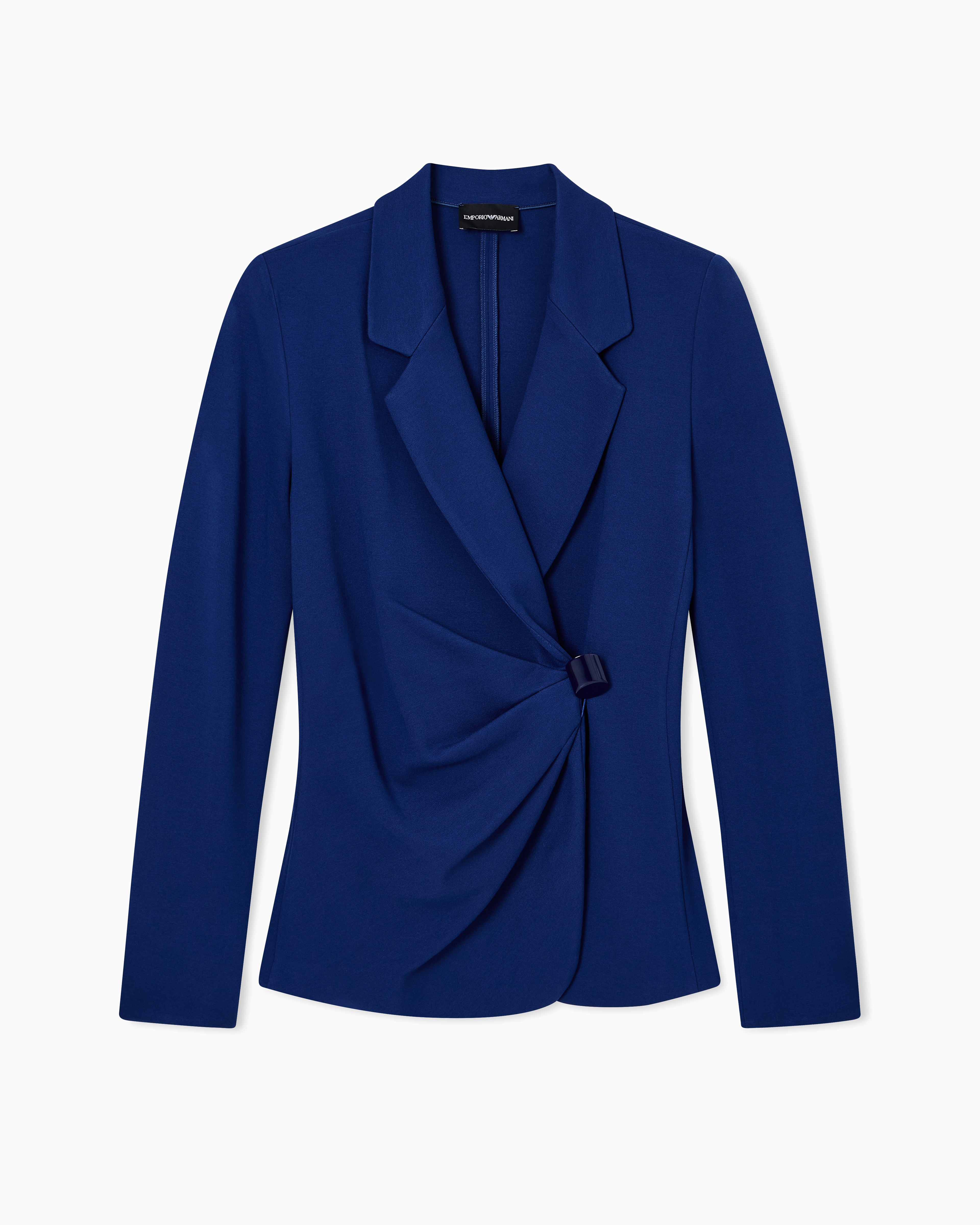 Emporio Armani - Stretch Milano stitch blazer with draping, Woman, Blue, Size: