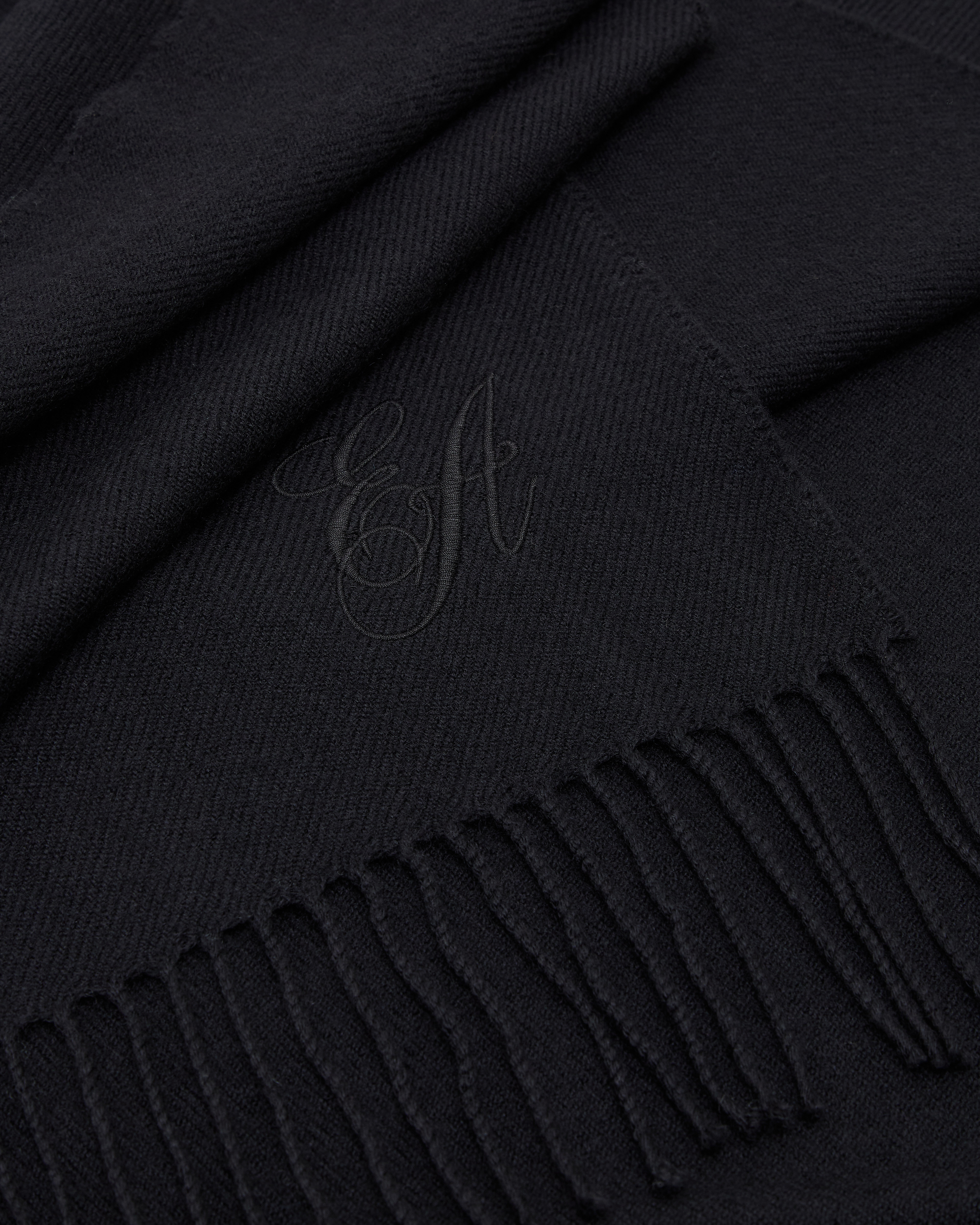 Emporio Armani - Wool stole with signature EA logo embroidery, Woman, Black, Size: TU