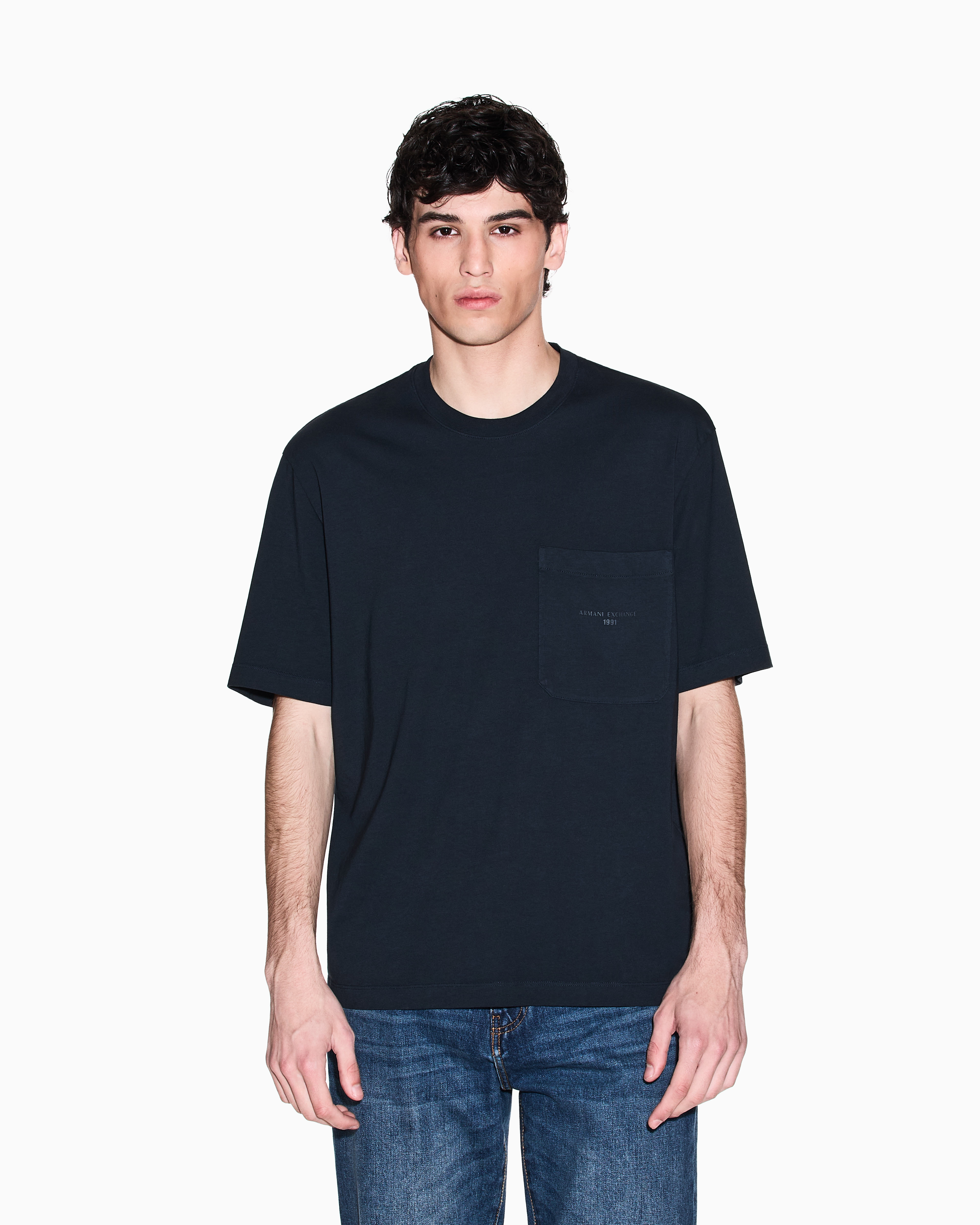 Armani Exchange - Used-effect cotton T-shirt, Man, Navy Blue, Size: