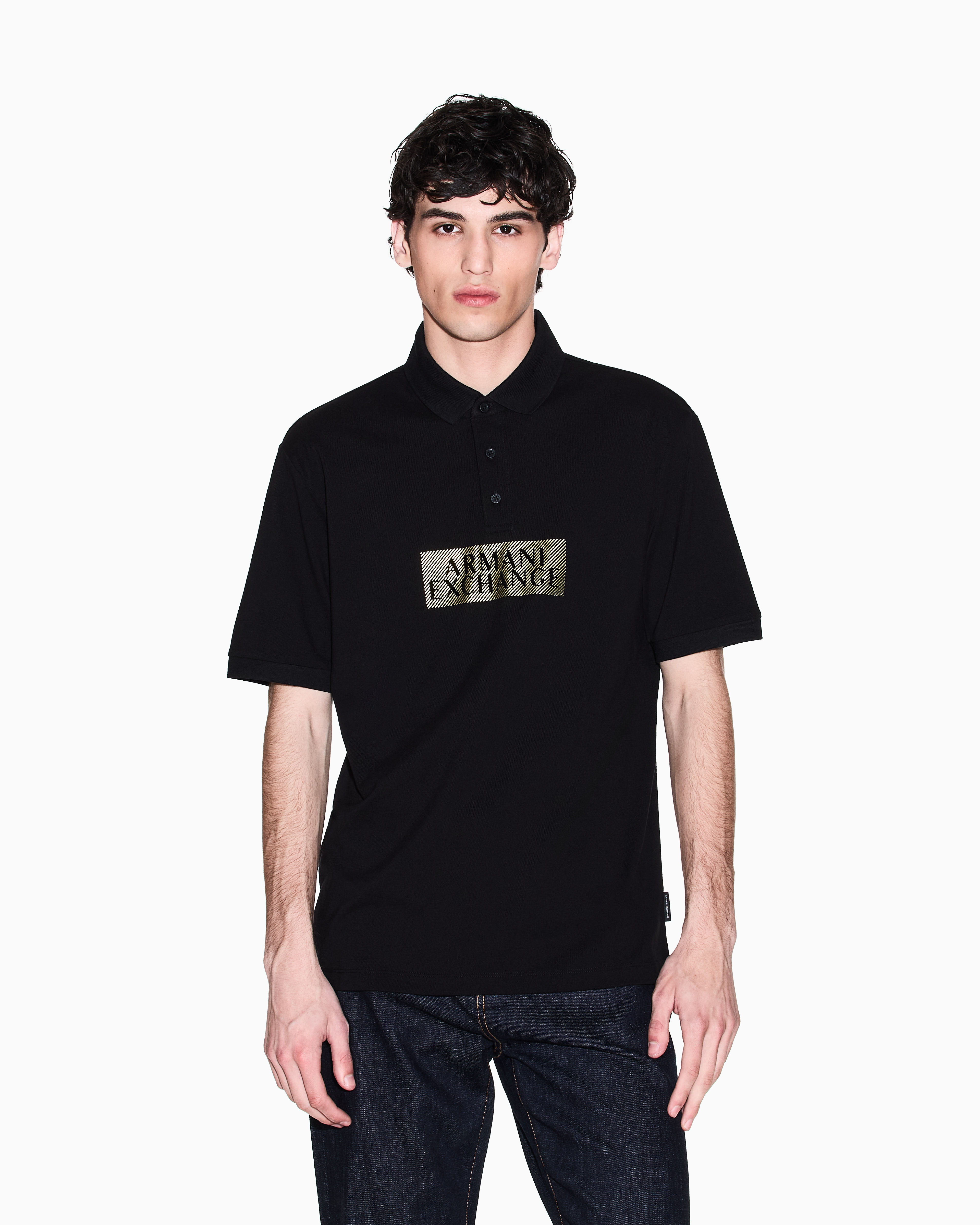 Armani Exchange - Regular fit cotton polo shirt with gold details, Man, Black, Size: