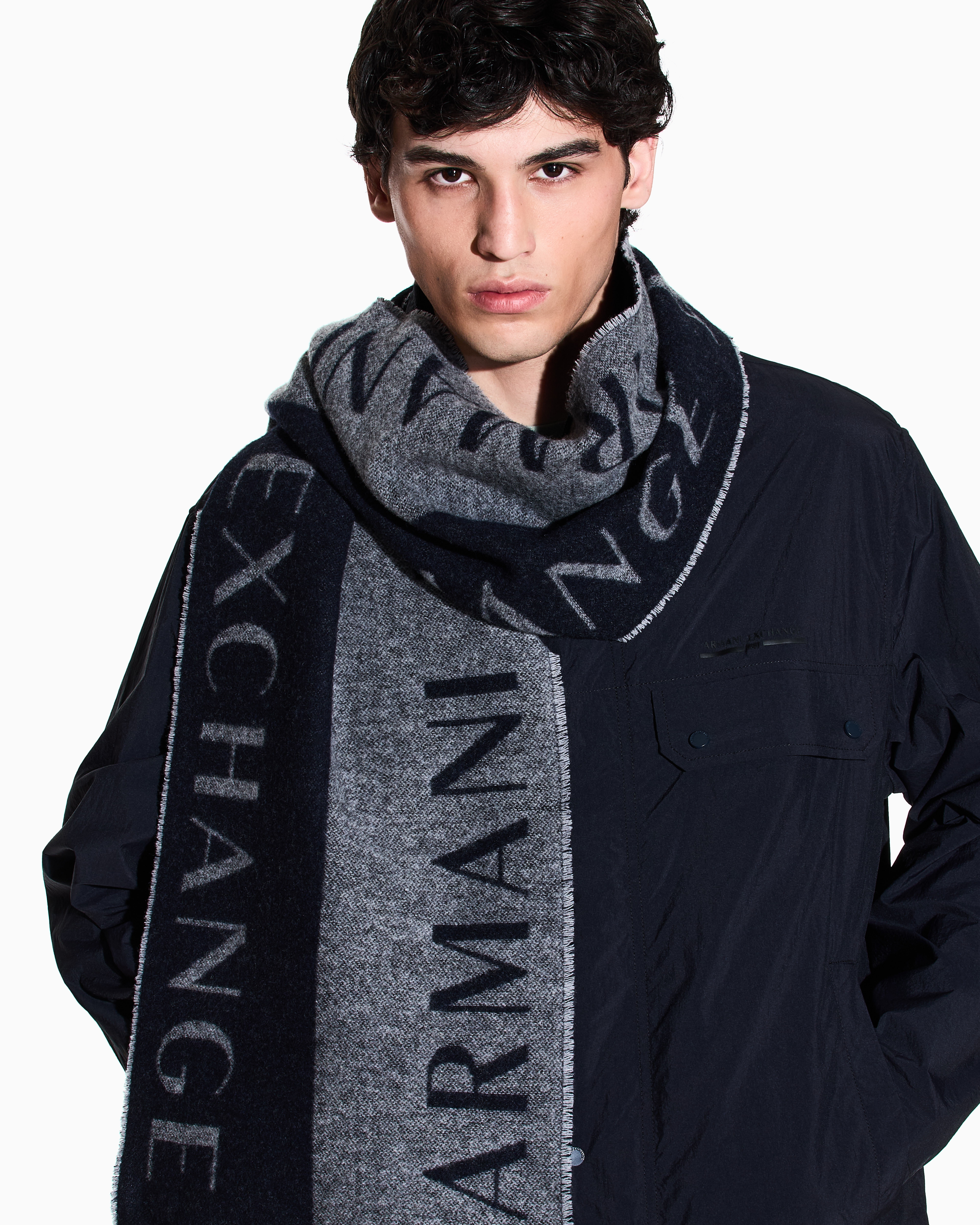 Armani Exchange - Two-tone scarf with logo, Man, Blue, Size: TU