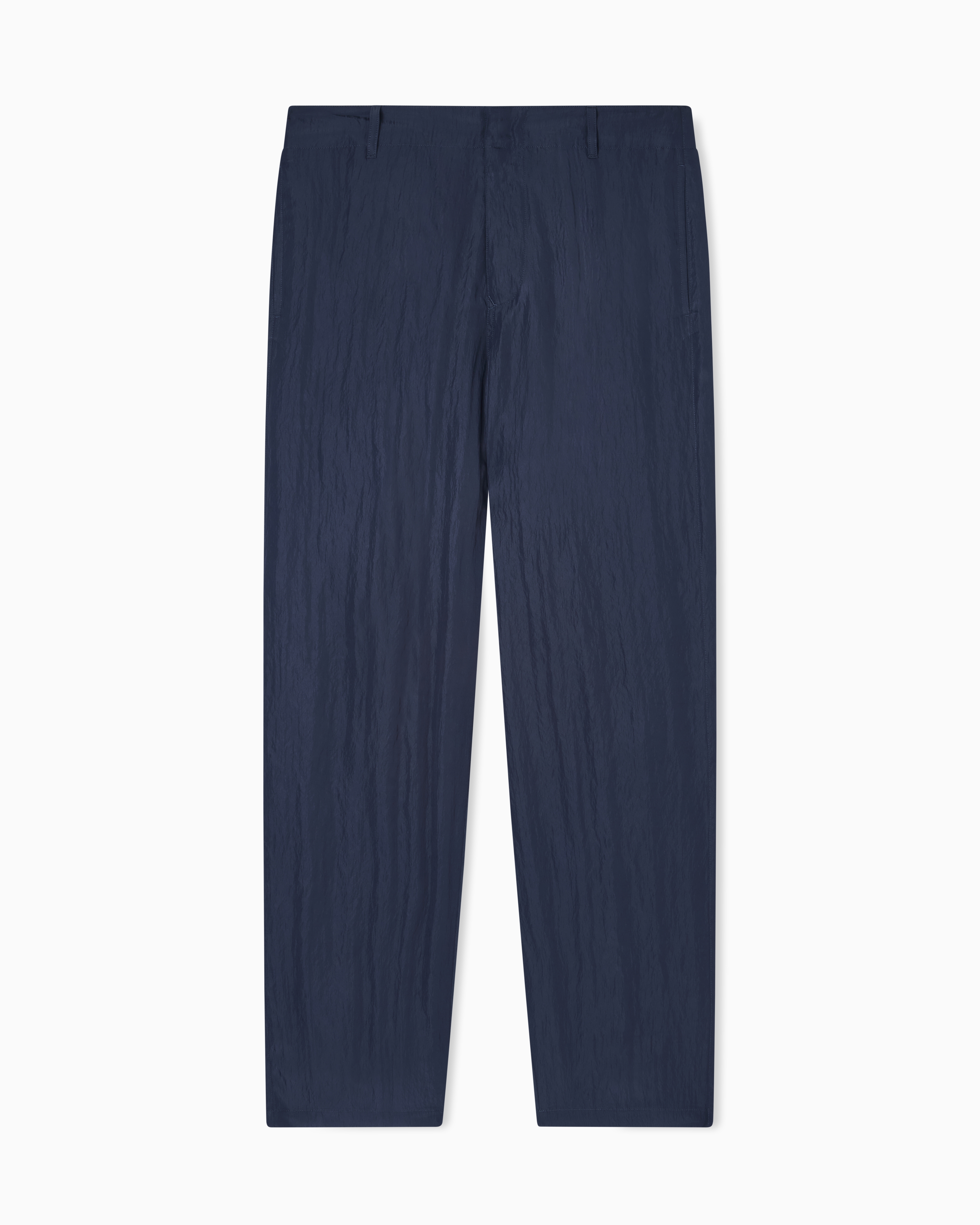 Giorgio Armani Navy Blue Viscose Technical Twill Flat-Front Trousers