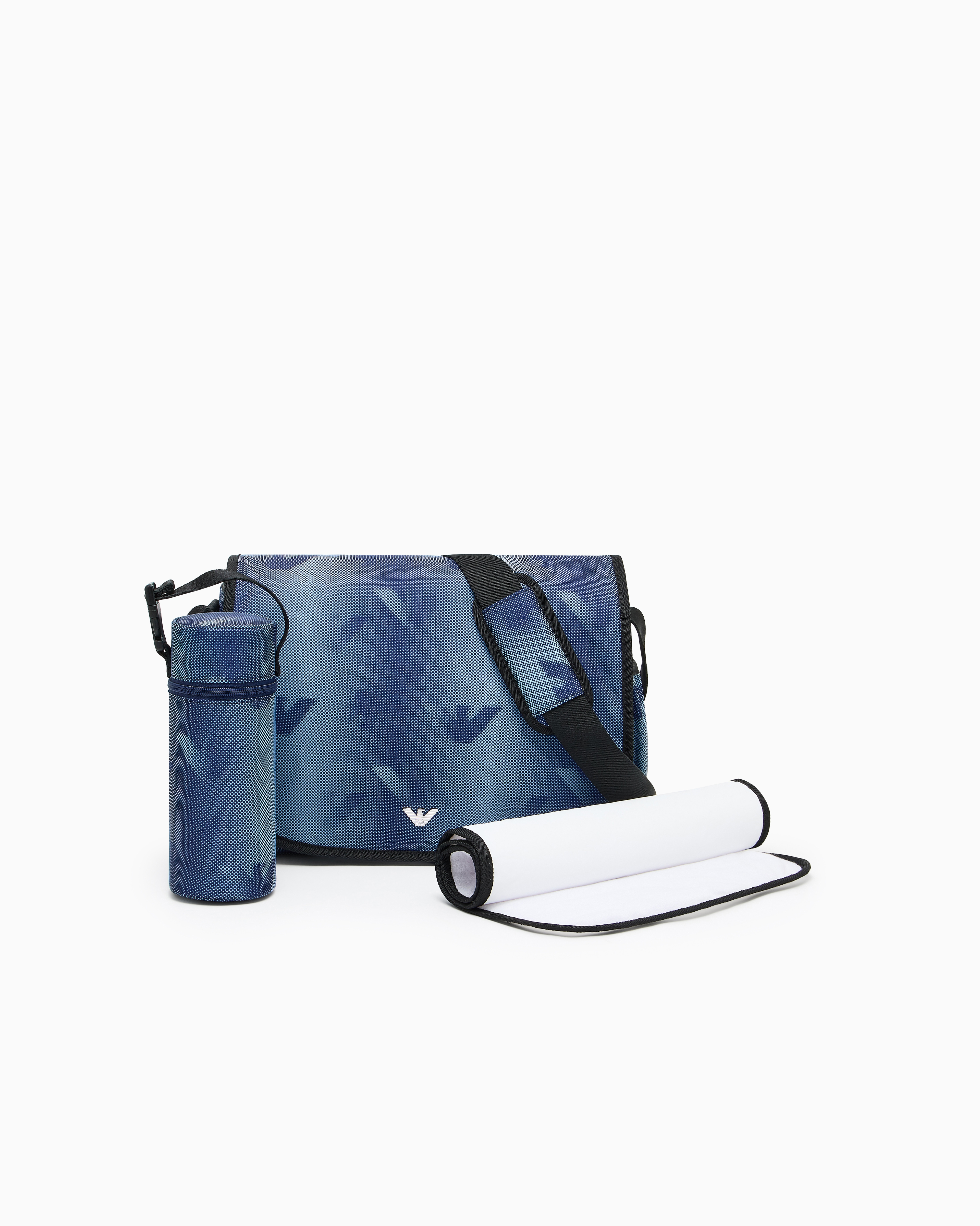 Emporio Armani Navy Blue Nylon Mummy Bag Set With All-Over Eagle