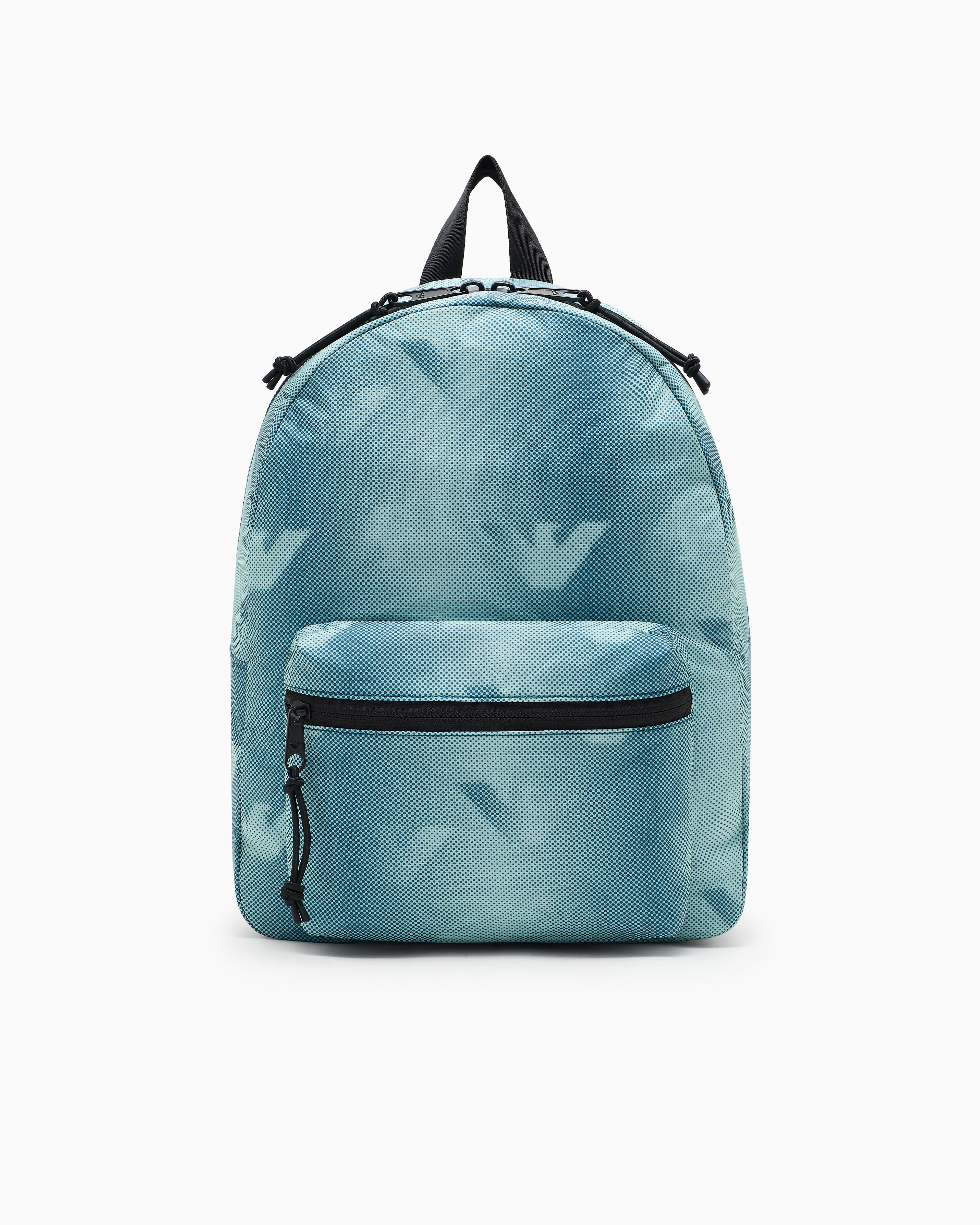 Emporio Armani Light Blue Round Nylon Backpack With All-Over Eagle