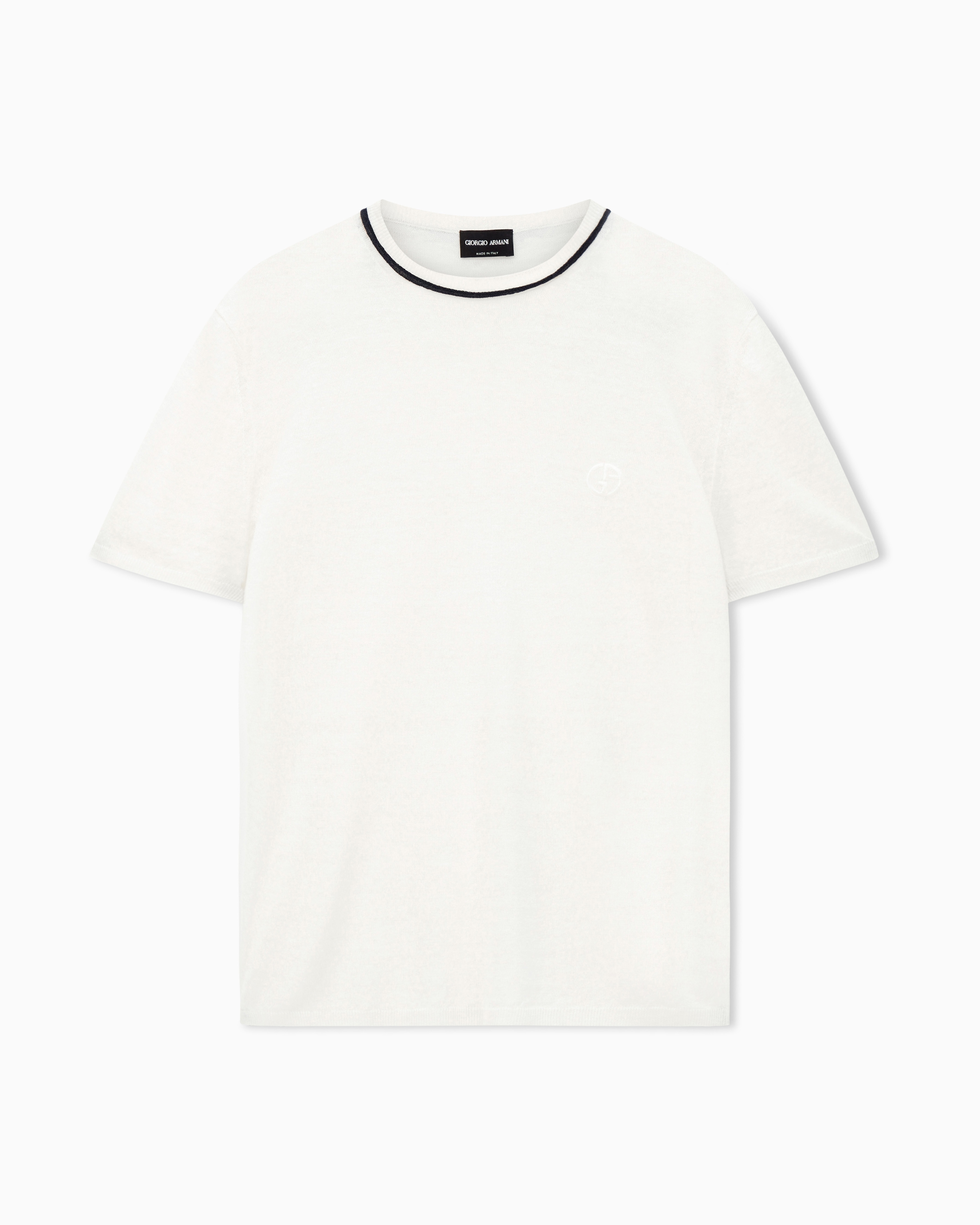 Giorgio Armani White Crew-Neck Jumper In Linen And Silk
