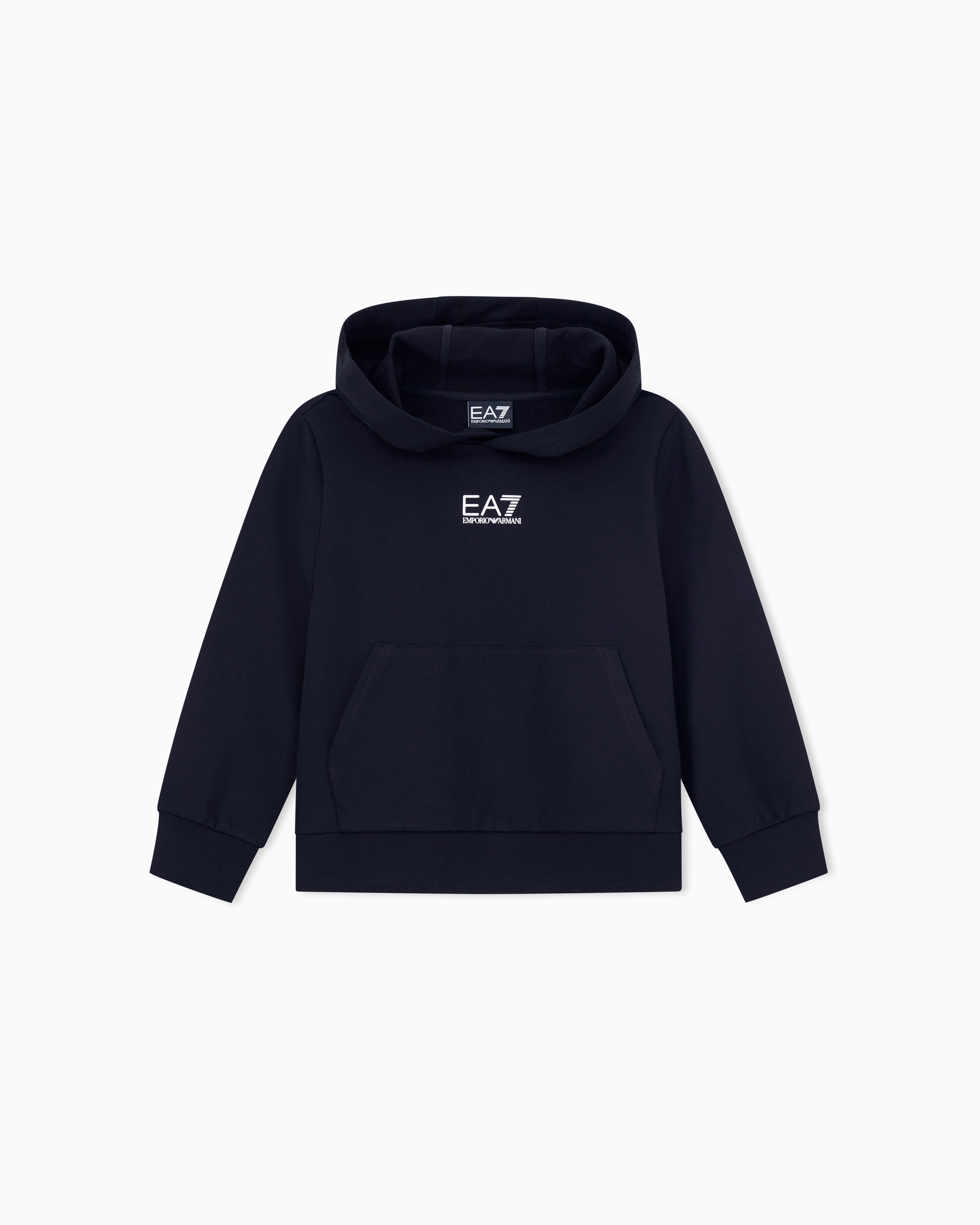 Ea7 Boys Black Core Identity Cotton Hooded Sweatshirt